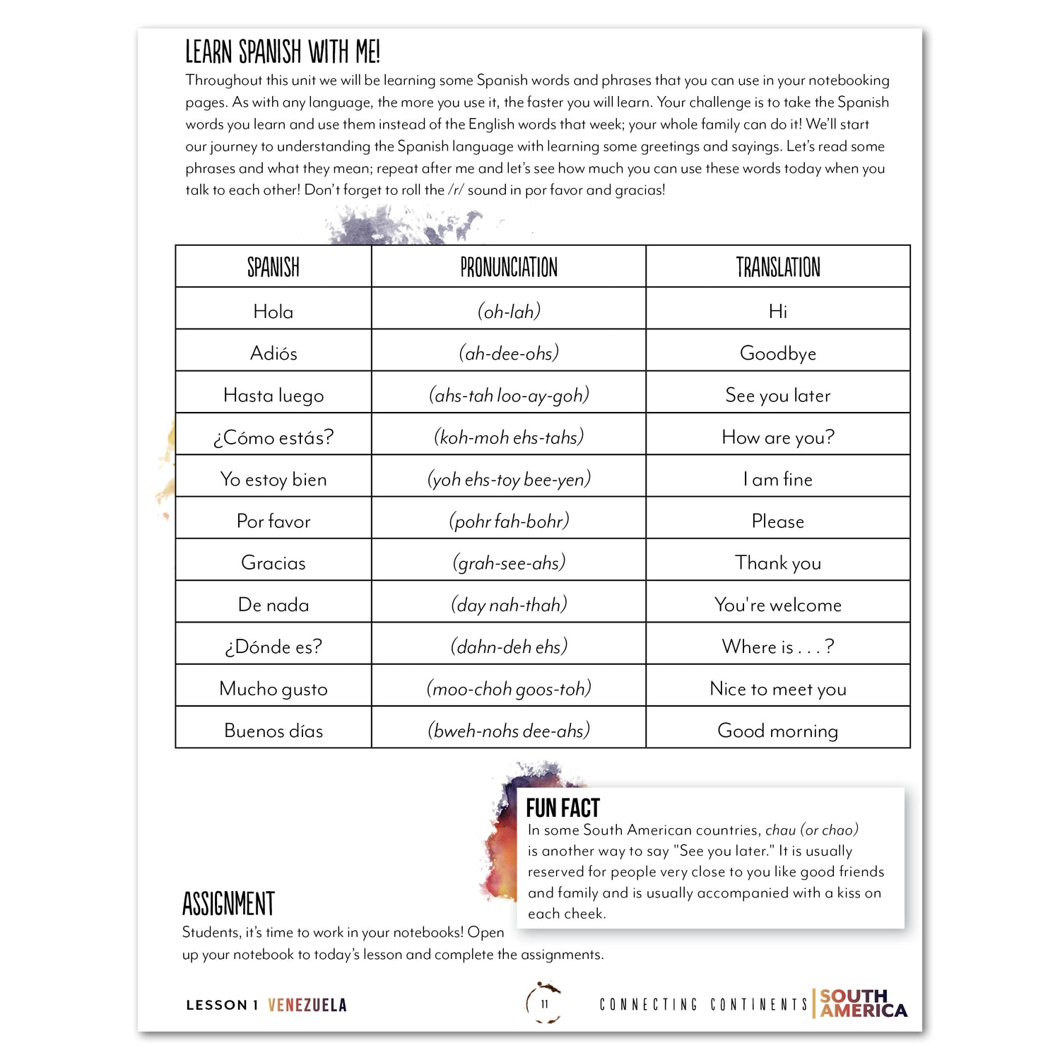 South America homeschool unit study printed teacher's guide Learn Spanish with Me