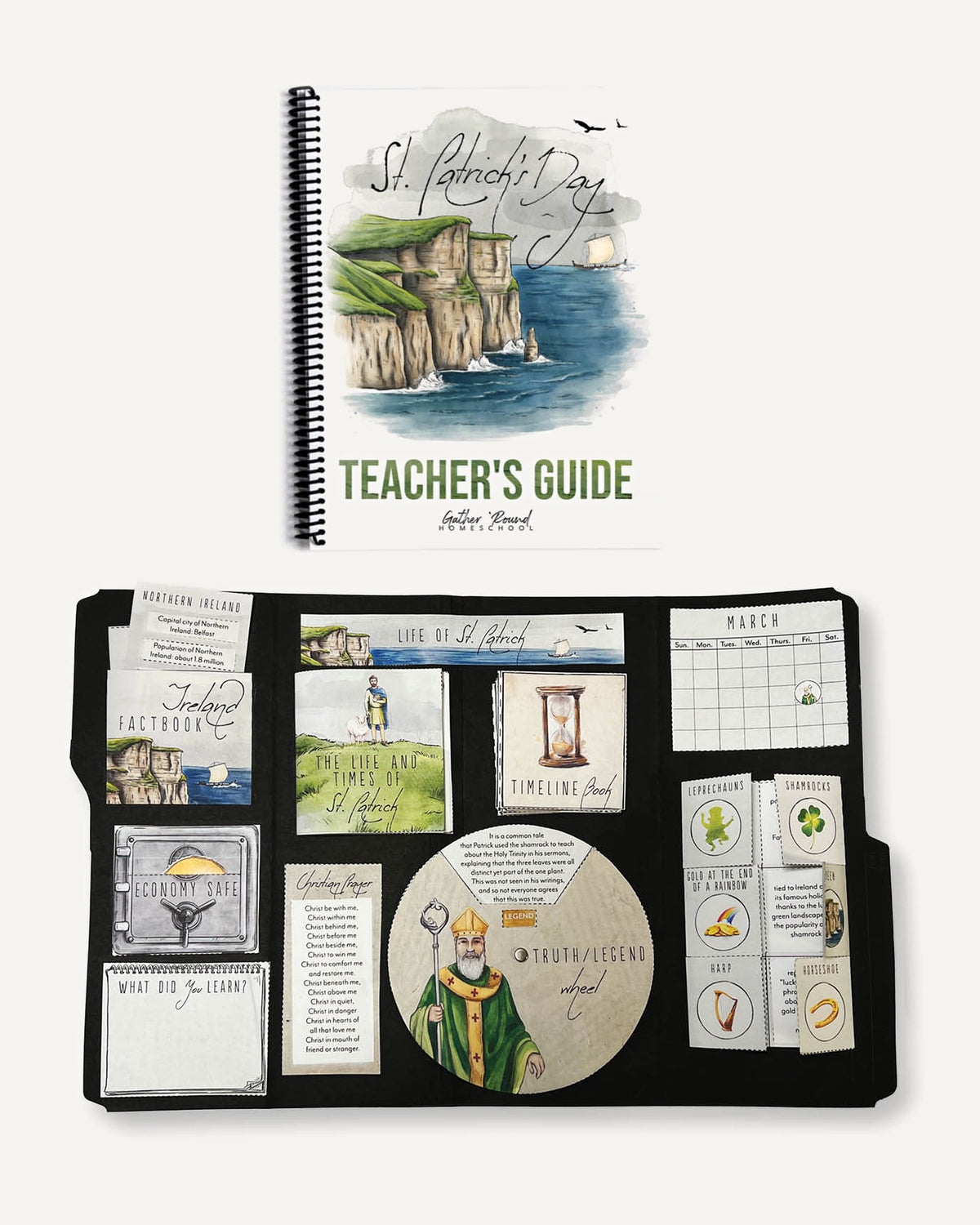 St. Patrick's Day homeschool unit study, printed lapbook with Teacher's Guide