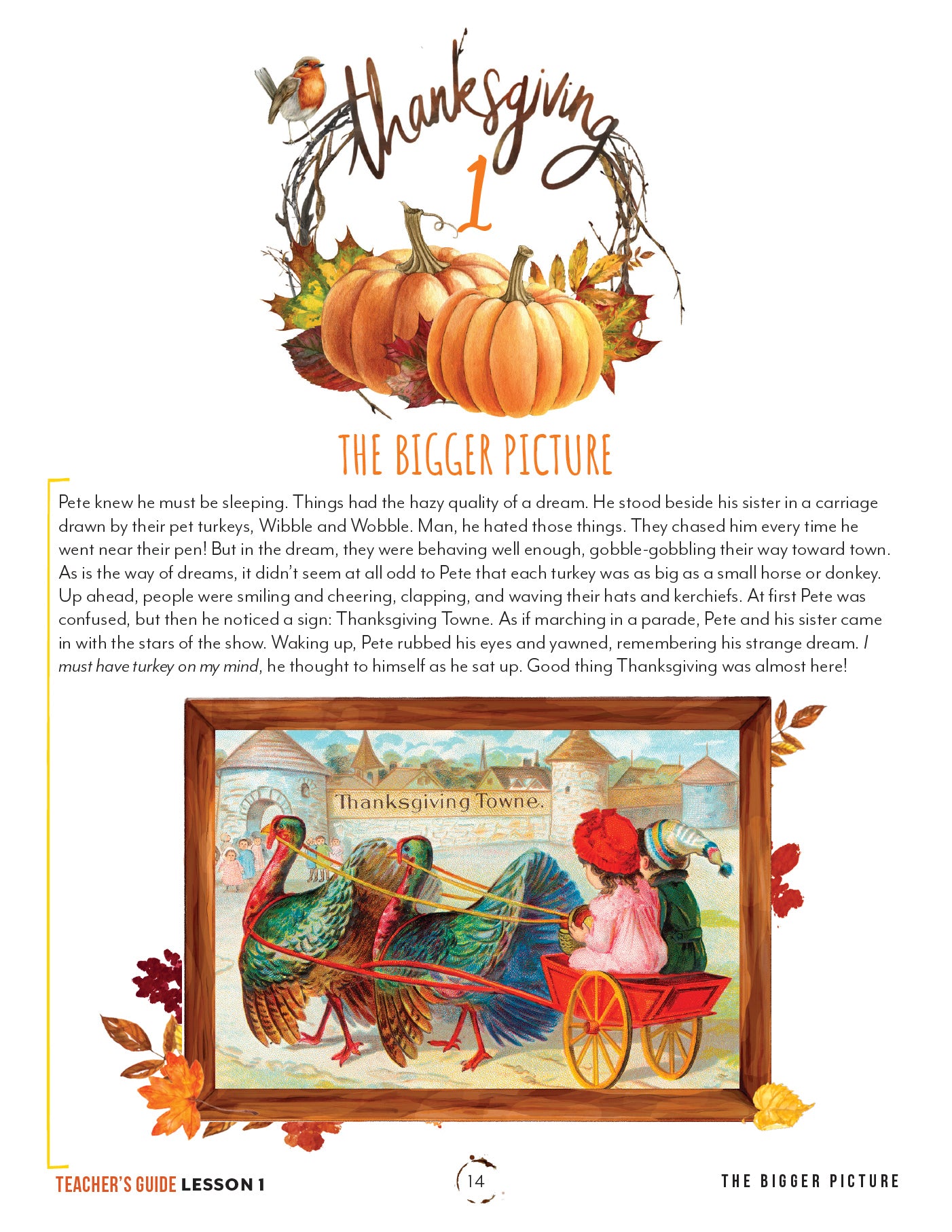 Thanksgiving Homeschool Unit Study Printed Teacher's Guide Lesson 1 The Bigger Picture Part 1
