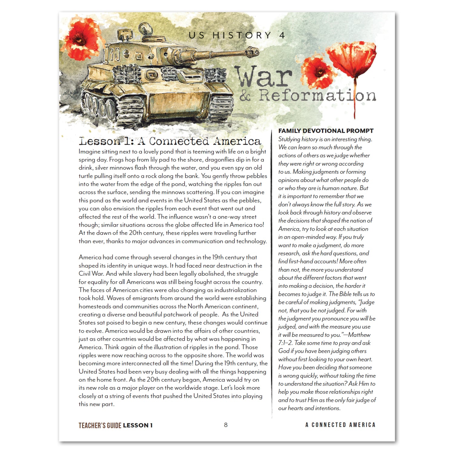 US History 4: War & Reformation: Homeschool Unit Study Digital Teacher's Guide Lesson 1 A Connected America Part 1