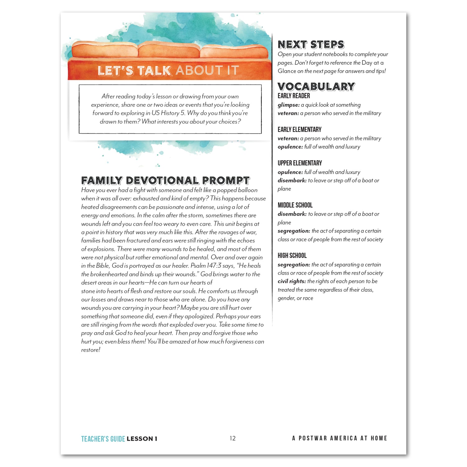 US History 5: A New Era: 1946-1975 Homeschool Unit Study Printed Teacher's Guide Lesson 1 A Postwar America At Home Part 2