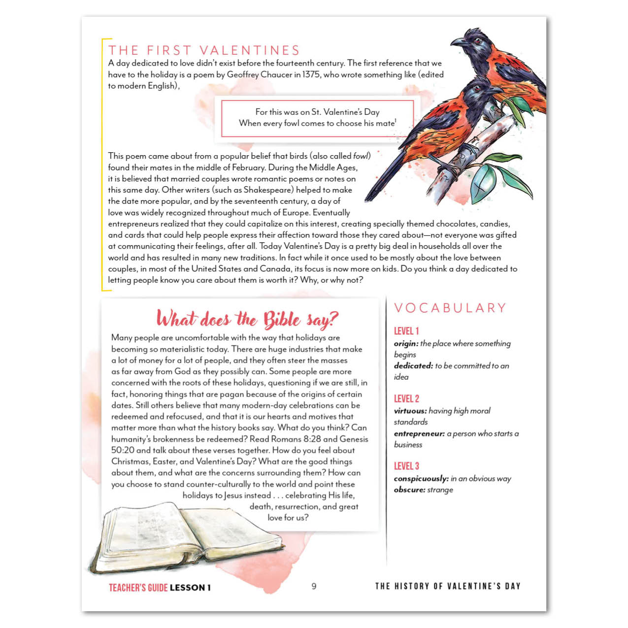 Valentine's Day Homeschool Unit Study Printed Teacher's Guide Lesson 1 The History of Valentine's Day Part 2