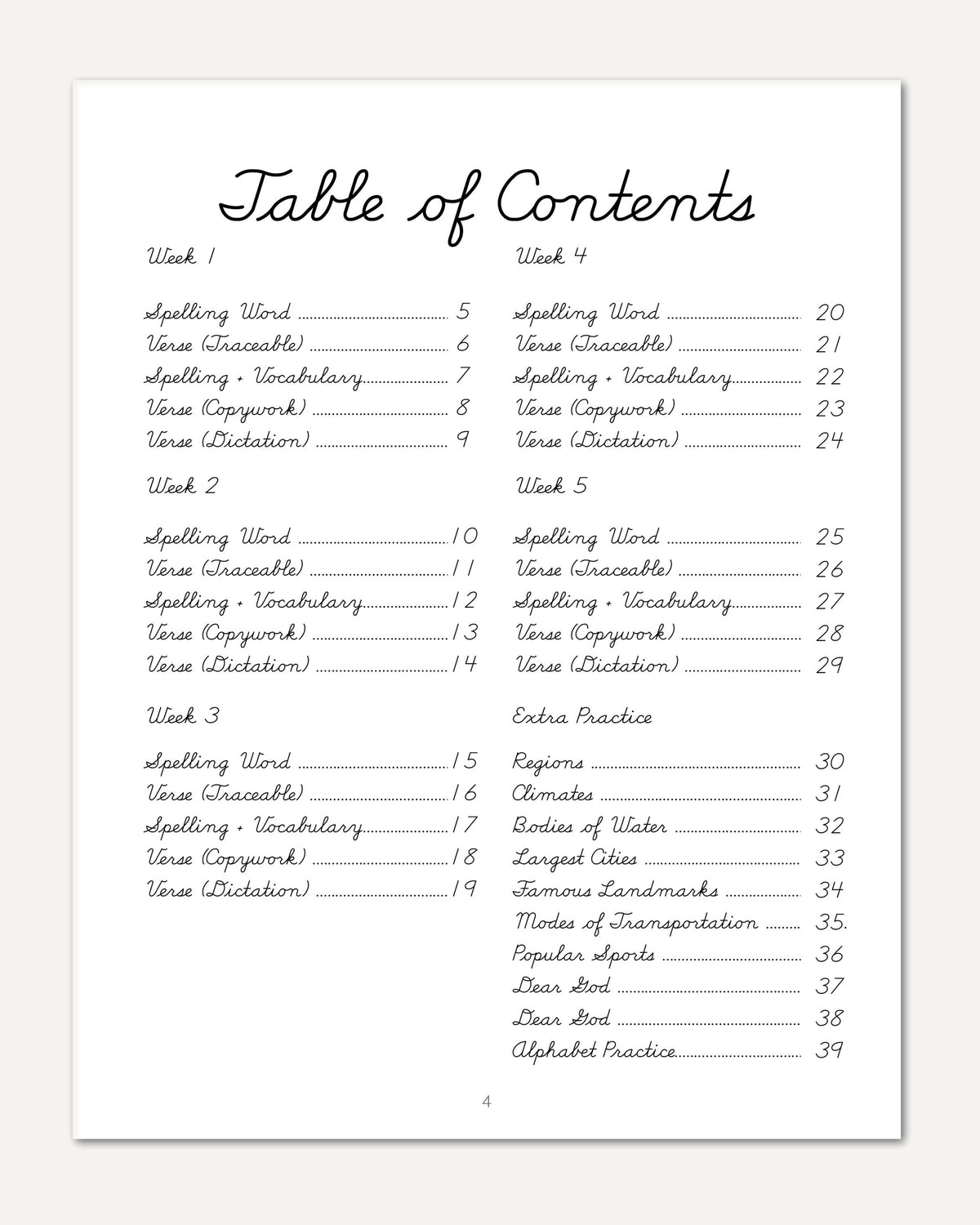 Africa homeschool unit study Digital Cursive Book Table of Contents