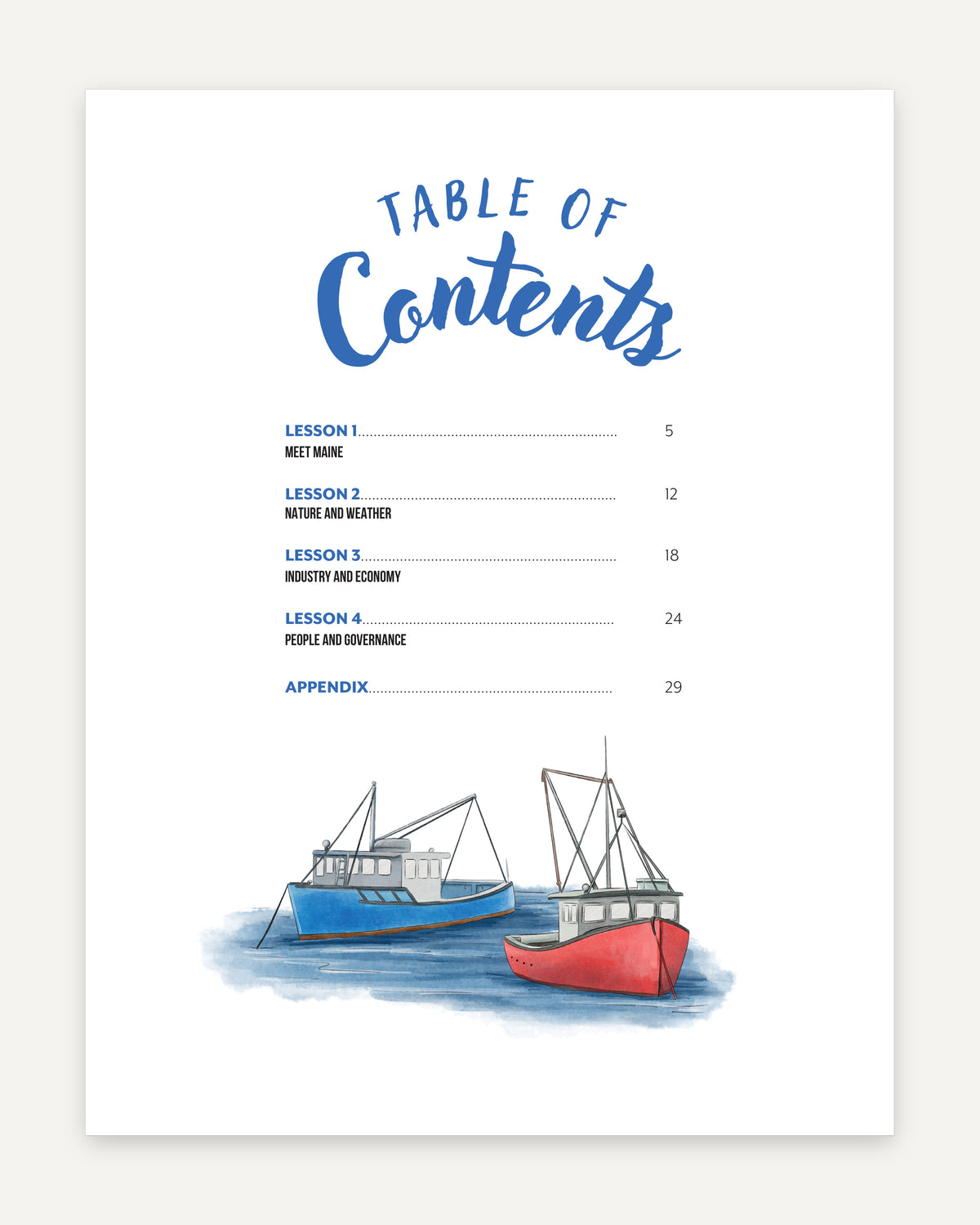 Fifty States: Maine homeschool unit study, digital Teacher's Guide Table of Contents