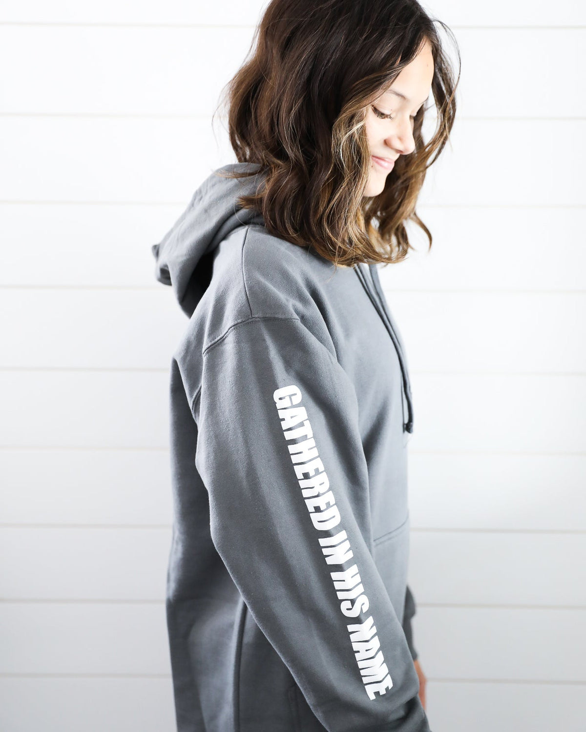 Gathered In His Name Hoodie (Charcoal Heather) homeschool unit study, printed product image