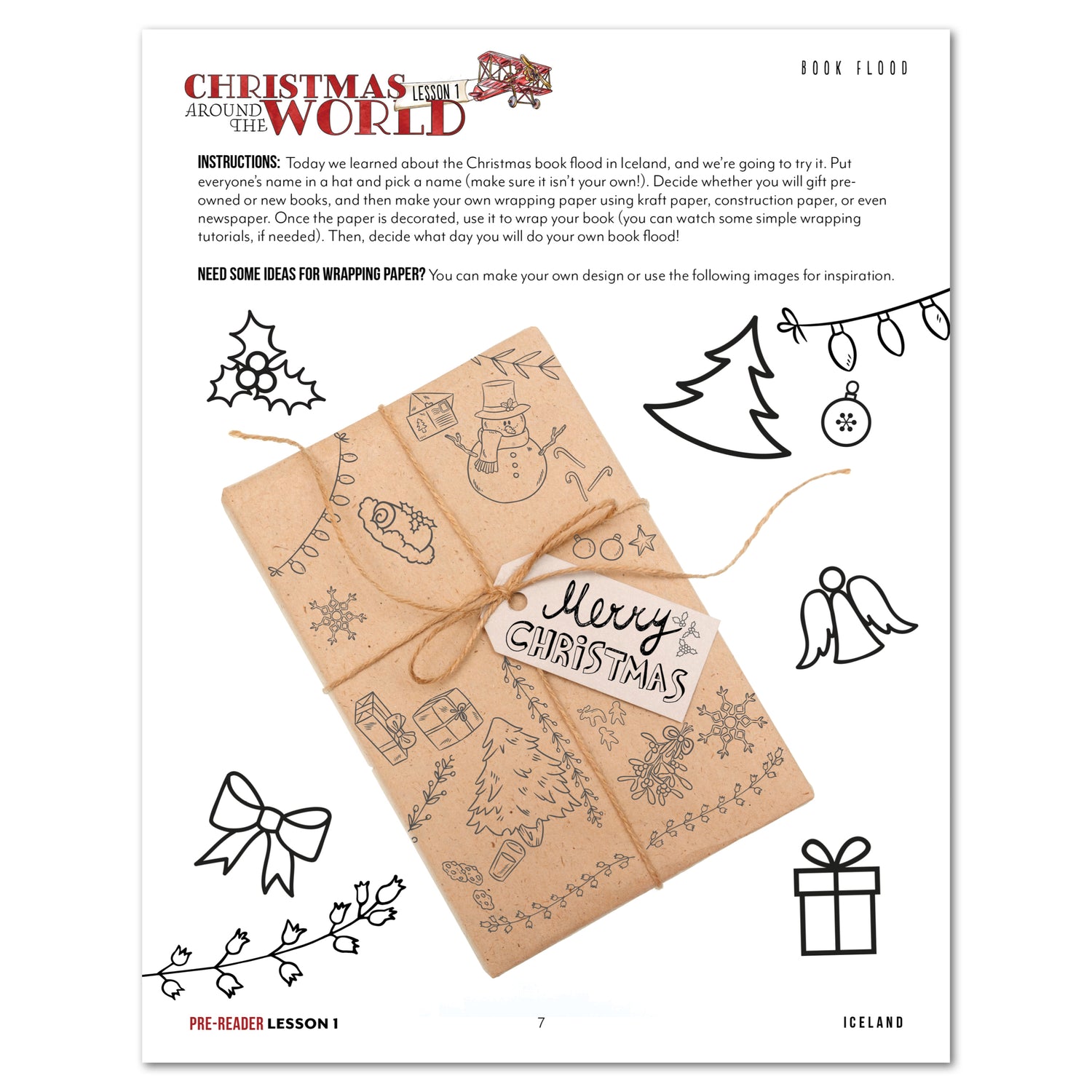 Christmas Around the World Homeschool Unit Study Printed Pre-Reader Student Book Lesson 1 Book Flood