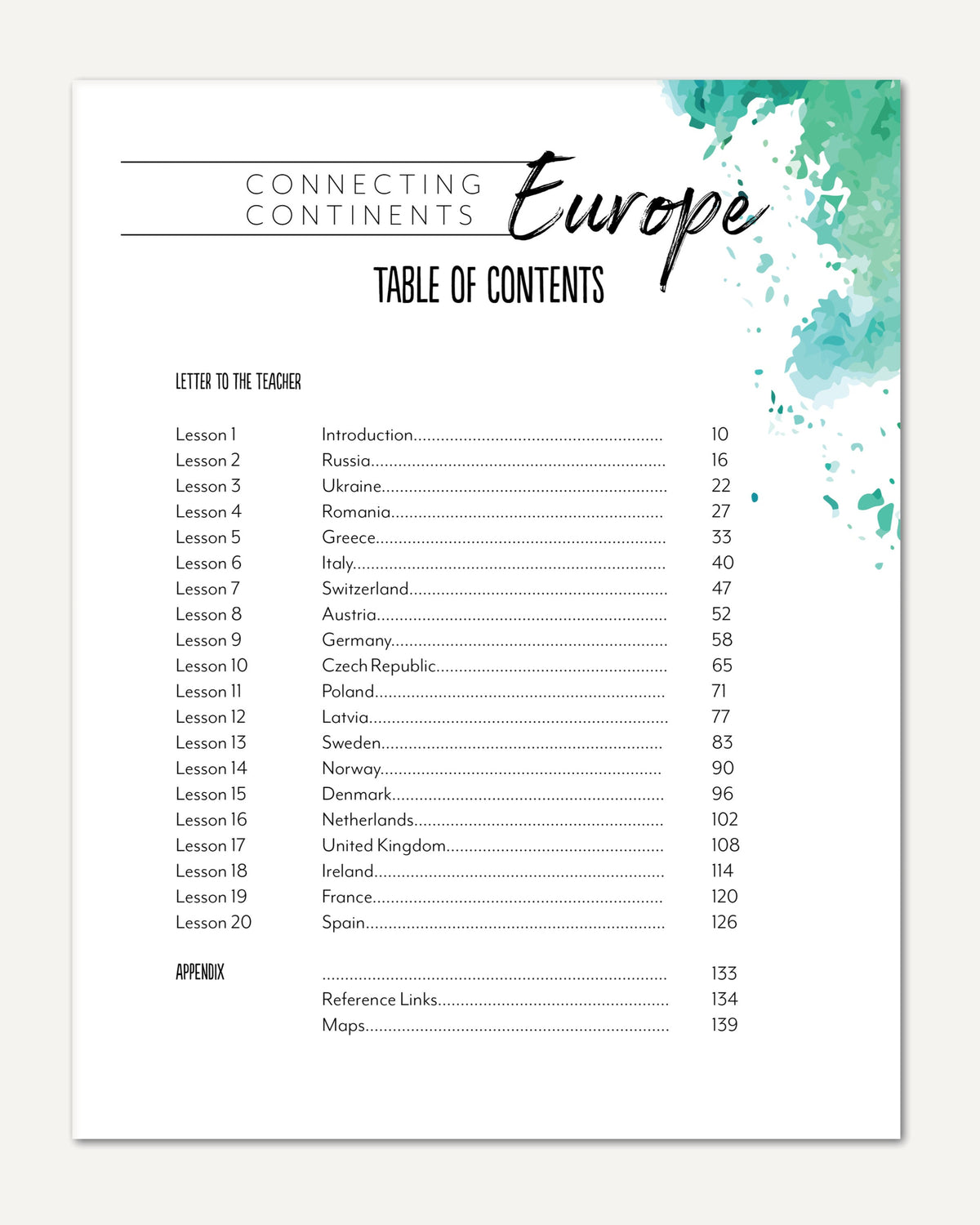 Europe homeschool unit study printed teacher's guide table of contents