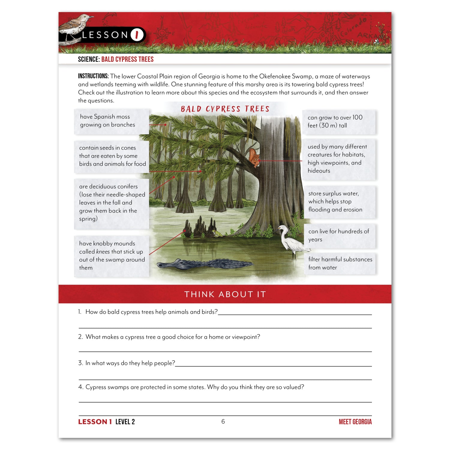 Georgia Fifty States Homeschool Unit Study Printed Student Book Level 2 Lesson 1 Page