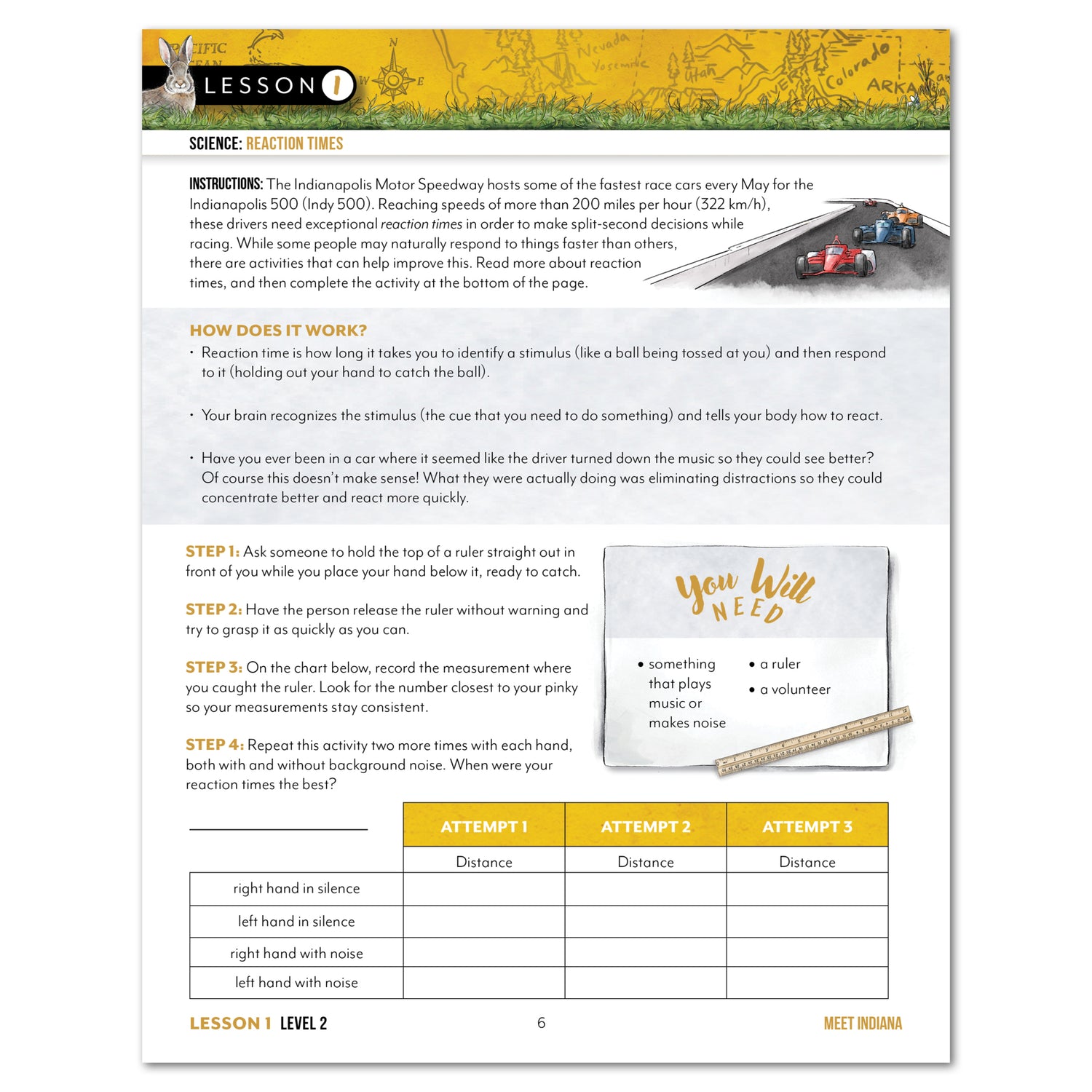 Indiana Fifty States Homeschool Unit Study Printed Student Book Level 2 Lesson 1 Page