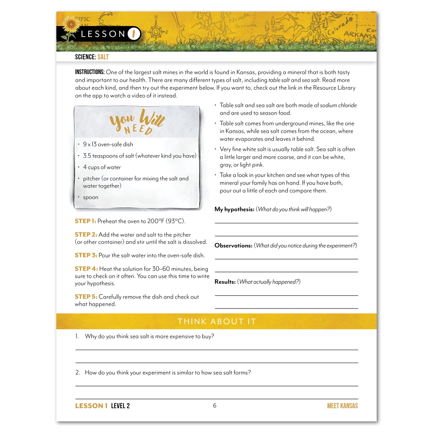 Kansas Fifty States Homeschool Unit Study Digital Student Book Level 2 Daily Lesson 1 Page