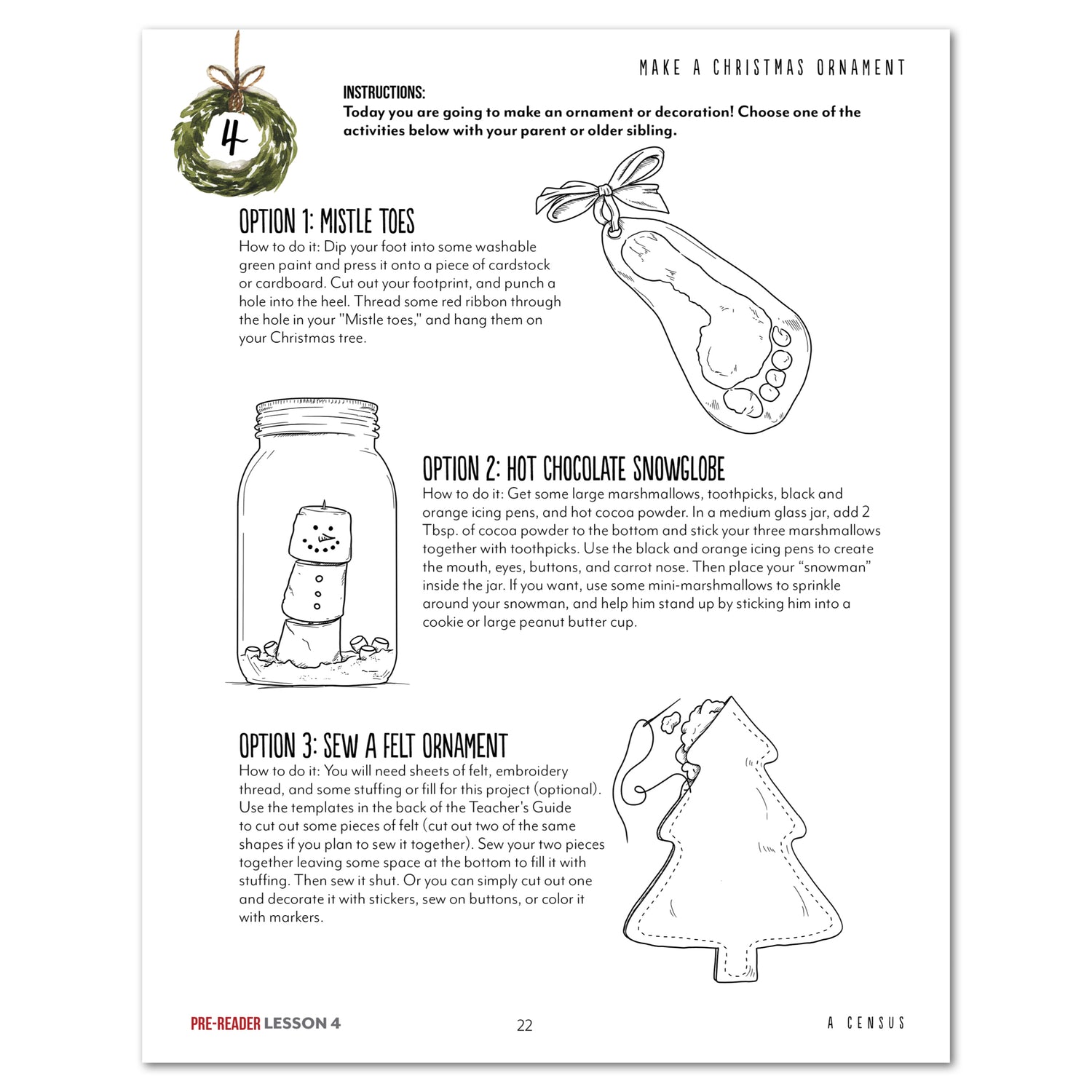 First Christmas homeschool unit study digital student workbook in Pre-Reader with Teacher's Guide combo lesson four