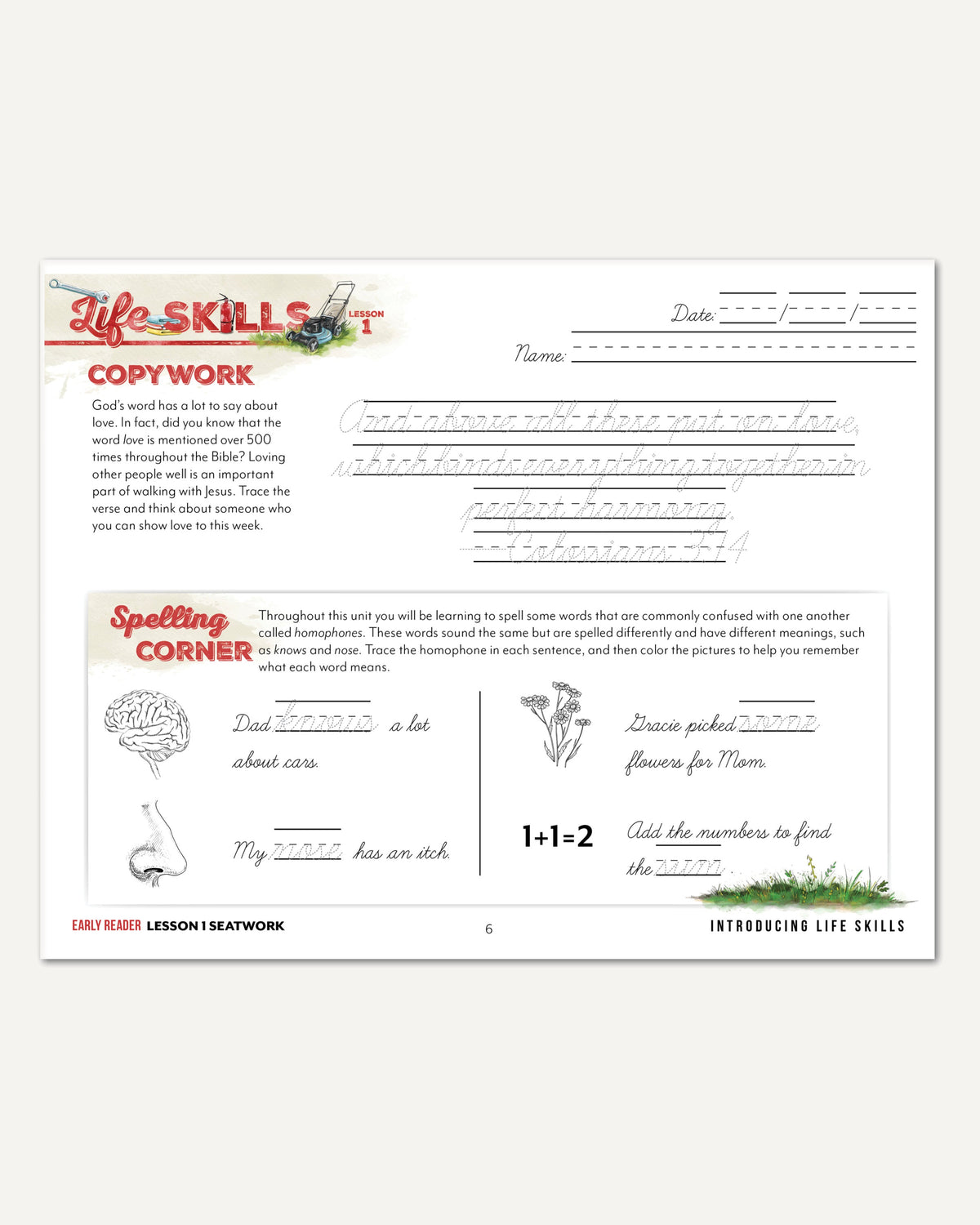 Life Skills homeschool unit study digital early reader cursive seatwork journal lesson 15