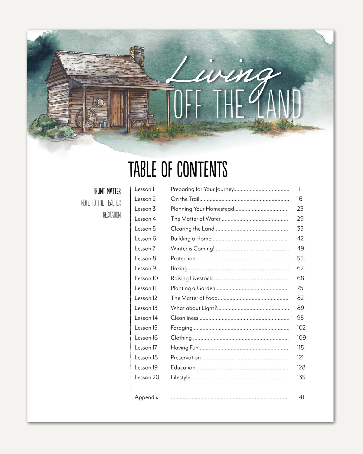 Living Off the Land homeschool unit study digital table of contents