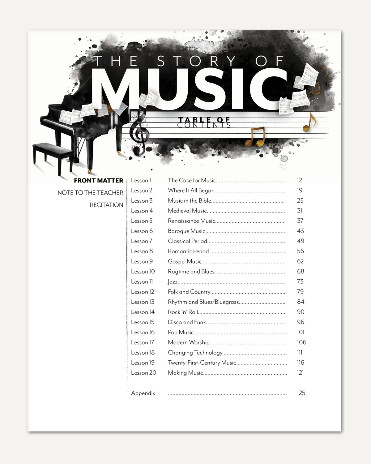 Music homeschool unit study digital teacher guide table of contents