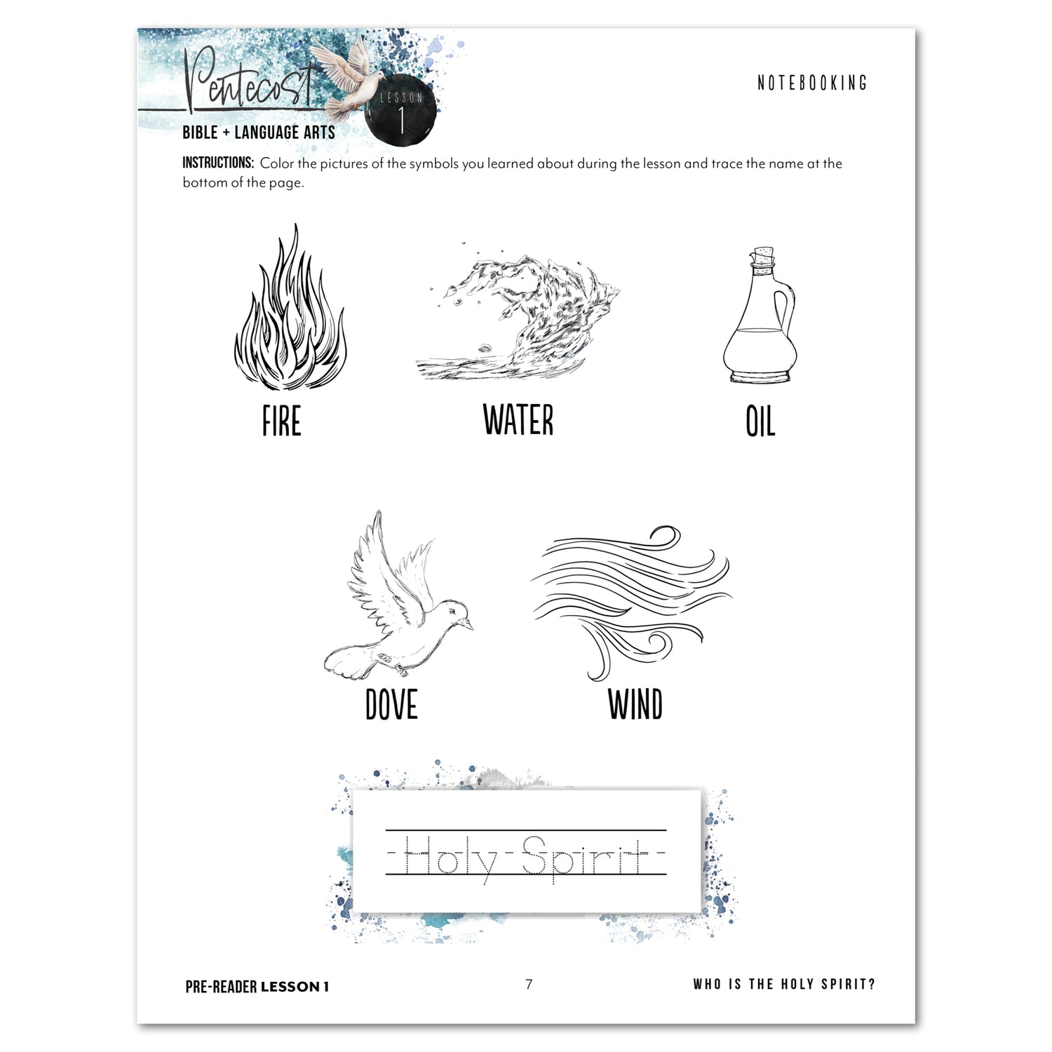 Pentecost Homeschool Unit Study Printed Pre-Reader Student Book Lesson 1 Notebooking