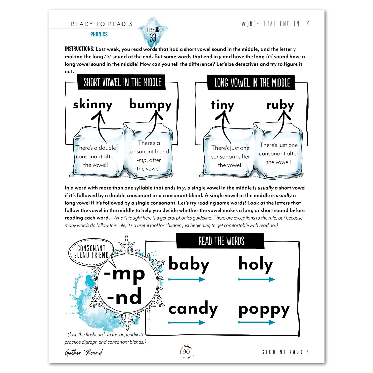 Ready to Read 3 At Ice + Snow Homeschool Unit Study Digital Student Book B Lesson 33 Phonics Words that end in Y