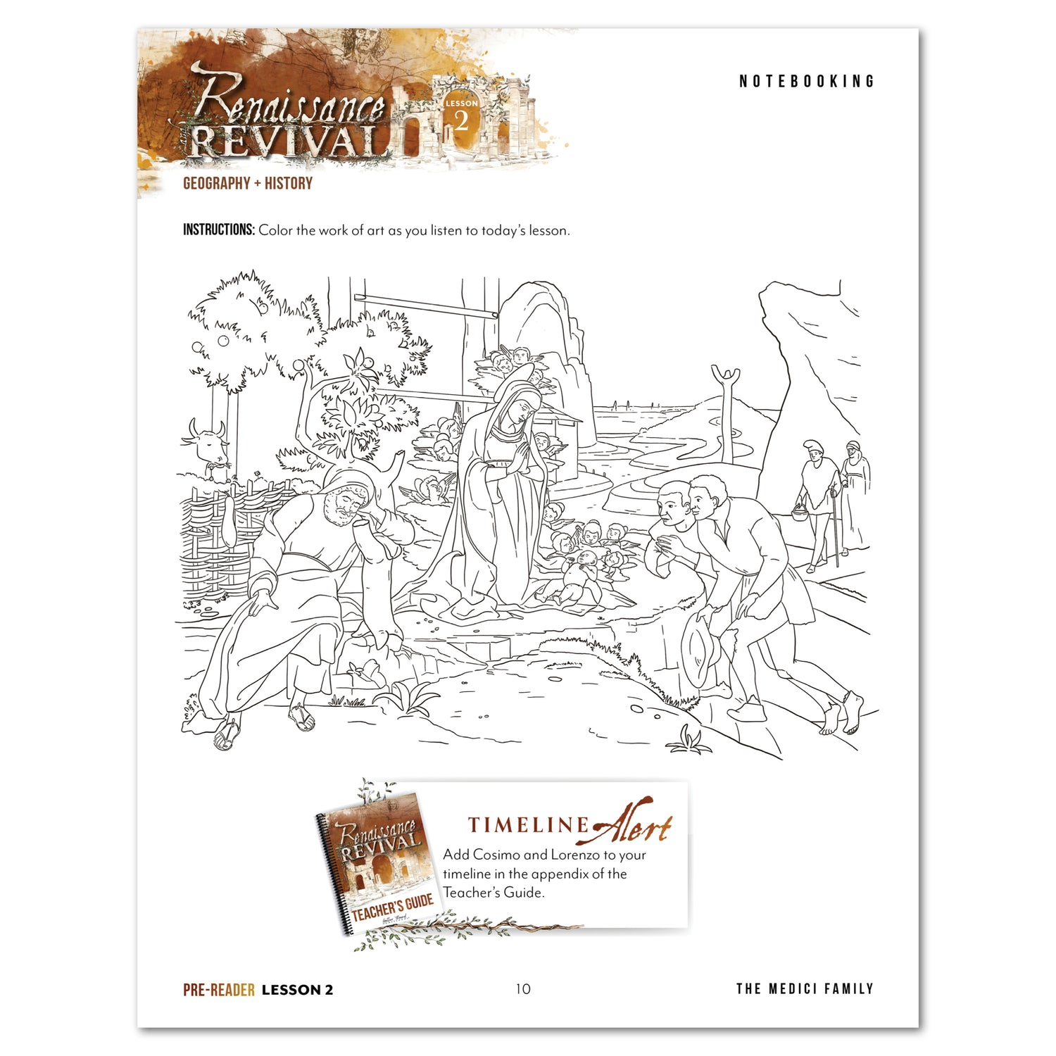 Renaissance and Revival Homeschool Unit Study Printed Digital Pre-Reader Student Book Lesson 2 Notebooking