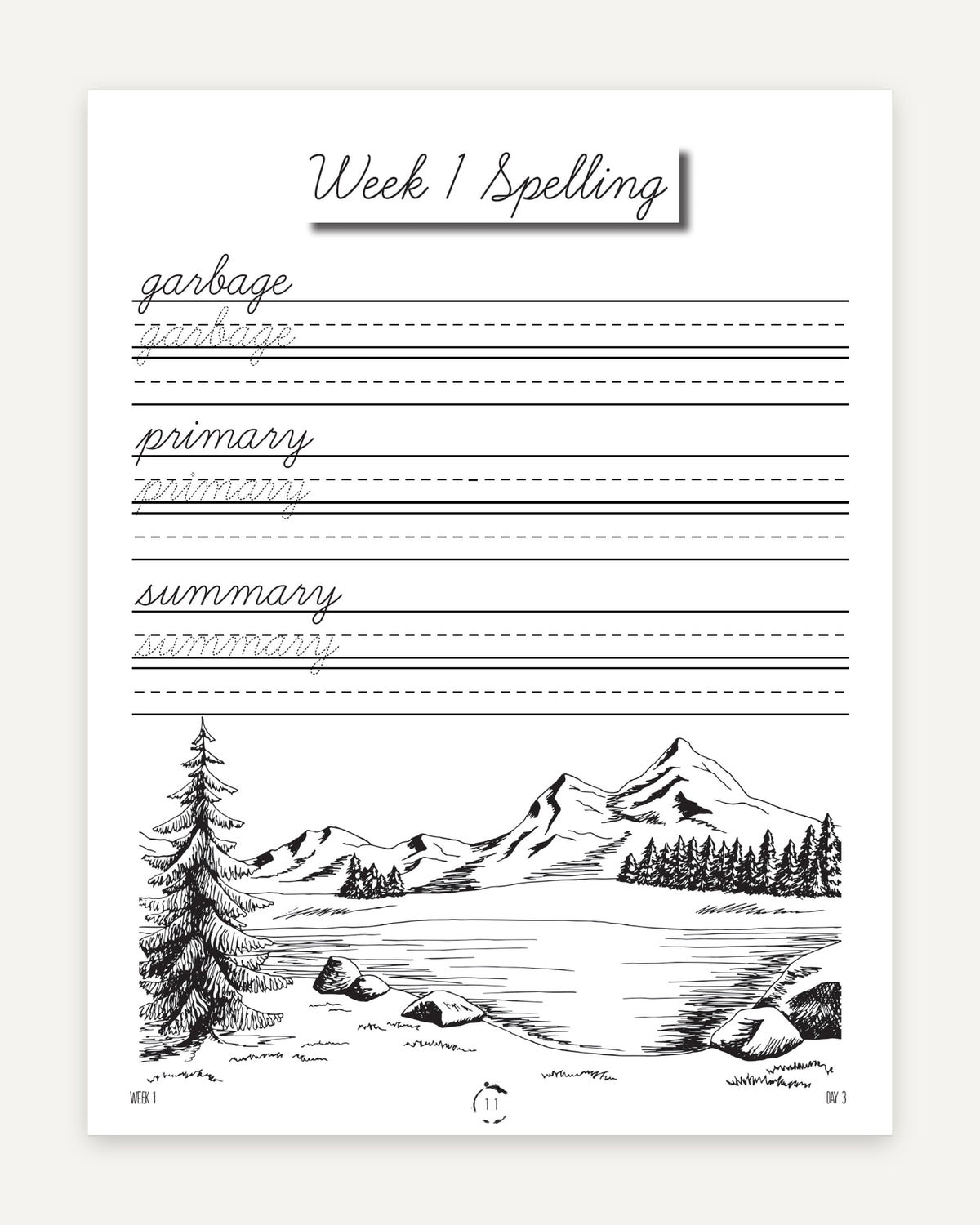 Artist Homeschool Unit Study Cursive Book Week 1 Spelling