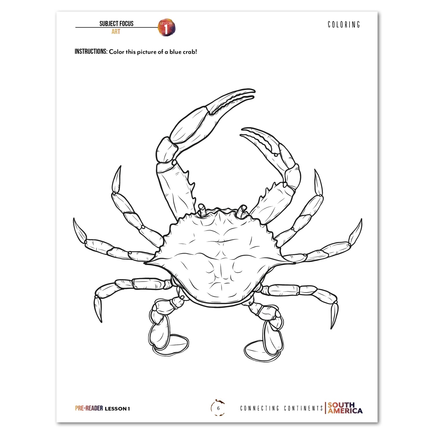 South America homeschool unit study printed student workbook Pre-Reader coloring worksheet
