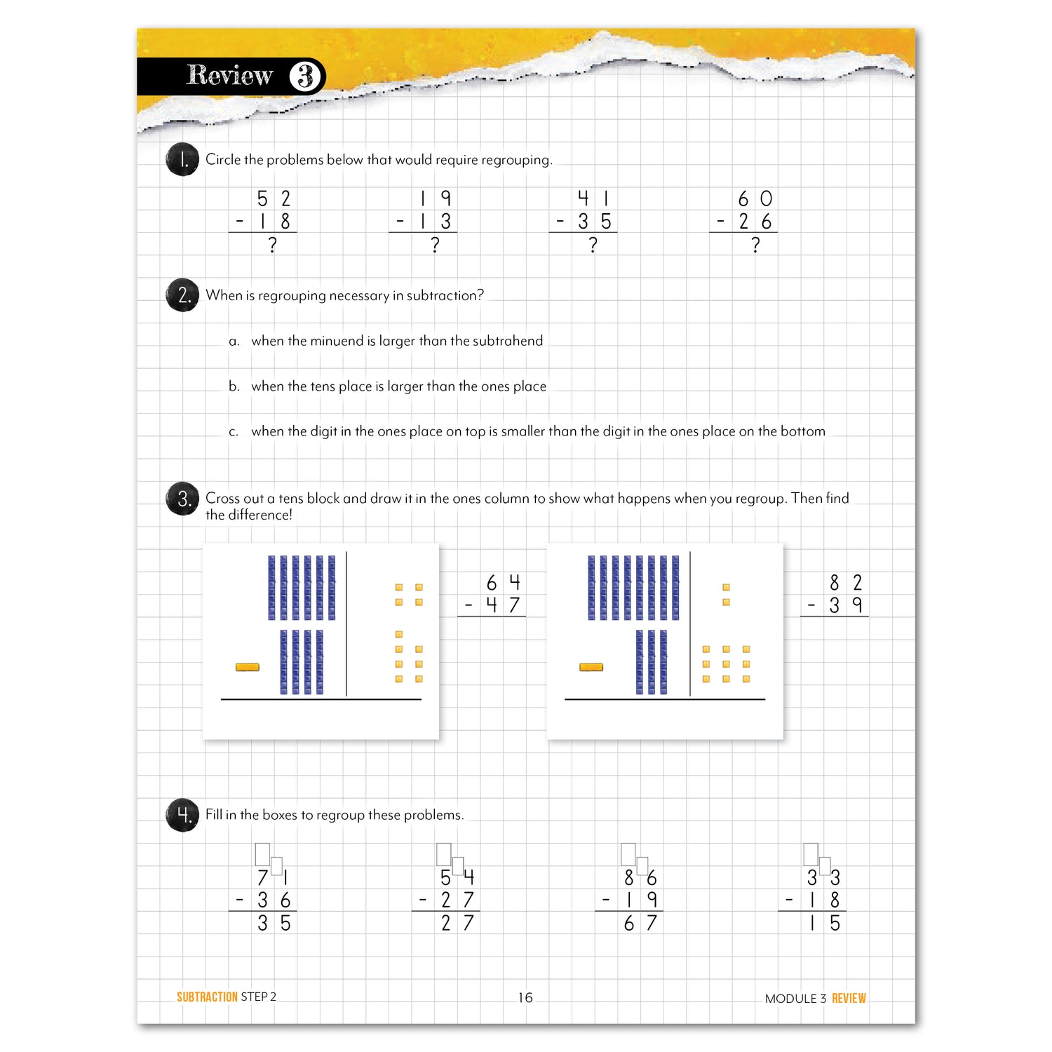 Subtraction Modular Math step 2 printed book module 3 review