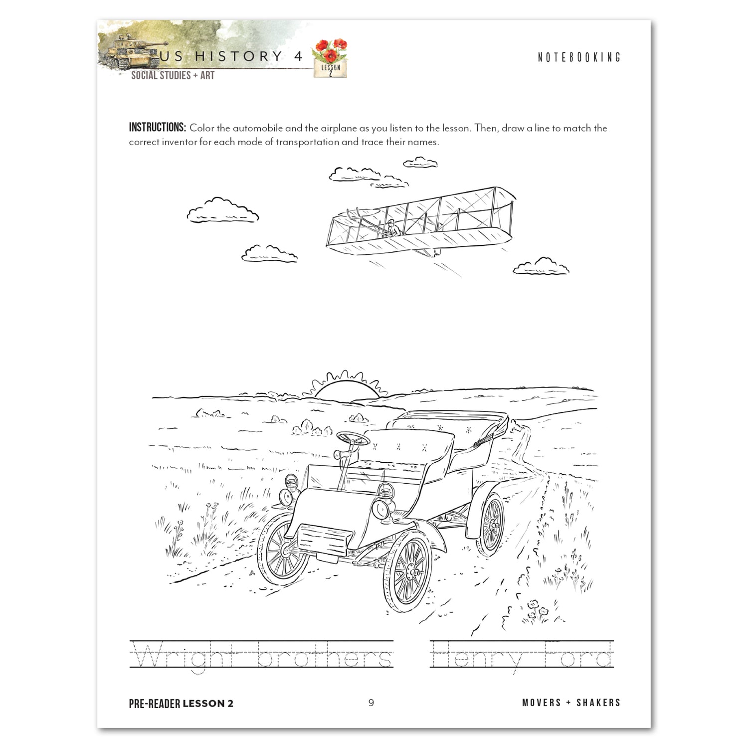 US History 4: War & Reformation: 1900-1945 Homeschool Unit Study Printed Pre-Reader Student Book Lesson 2 Notebook