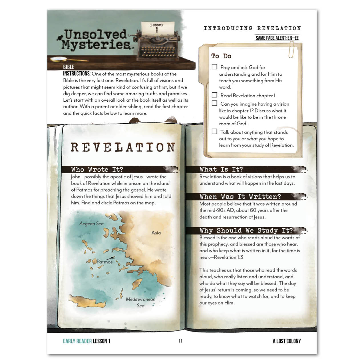 Unsolved Mysteries Homeschool Unit Study Digital Early Reader Student Book Lesson 1 Introducing Revelation