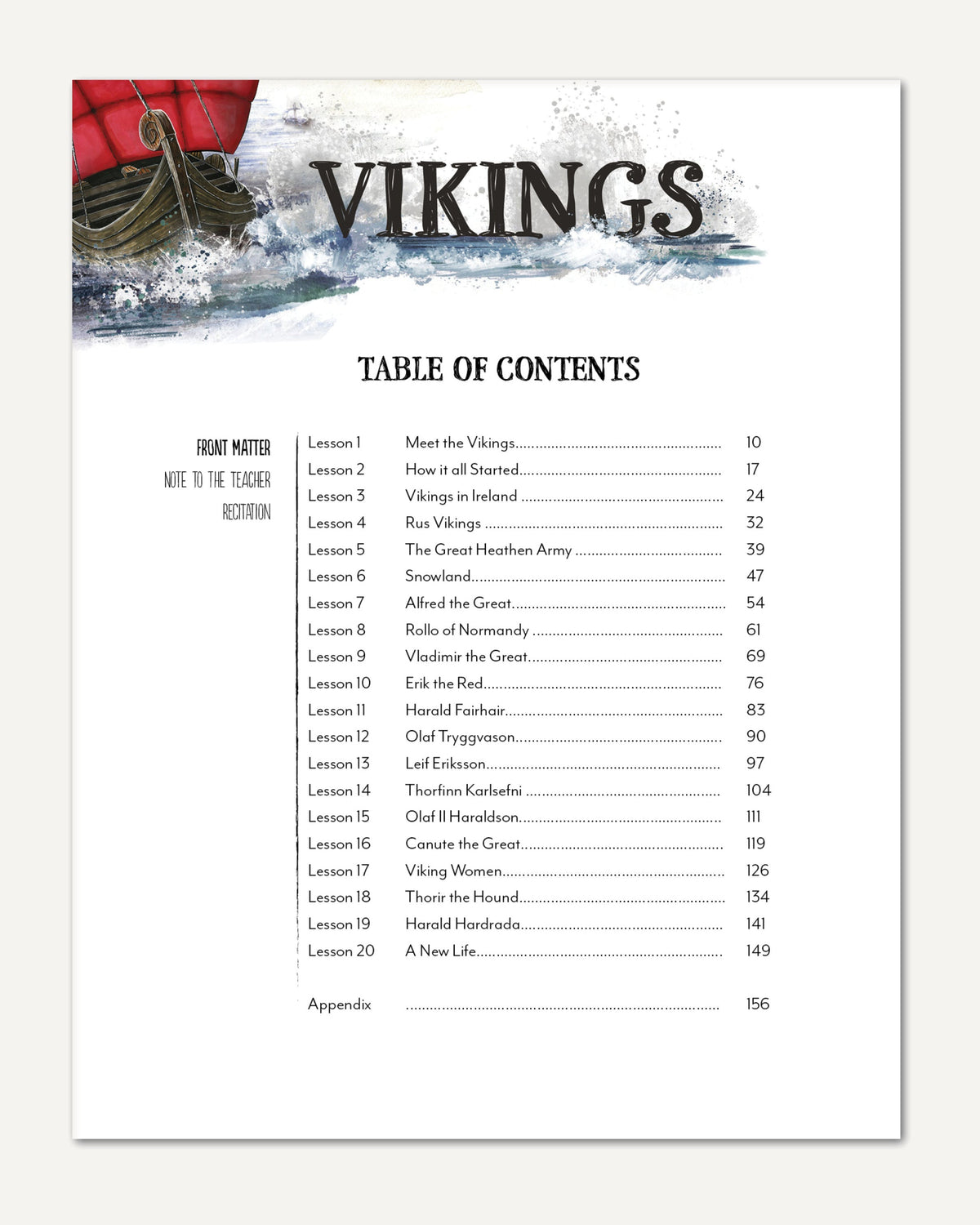 Vikings Homeschool Unit Study Digital Teacher's Guide Table of Contents