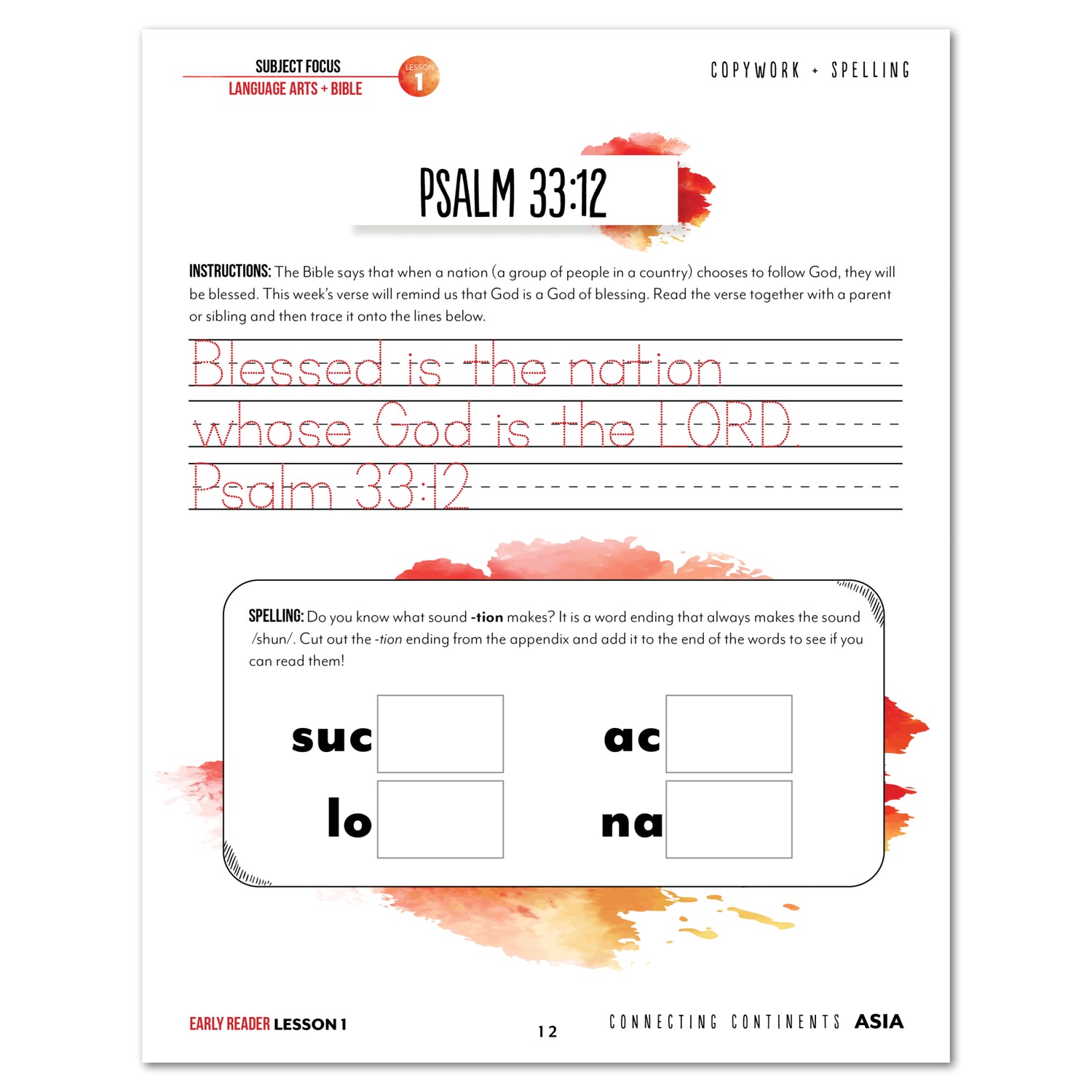 Asia Homeschool Unit Study Digital Early Reader Student Book Lesson 1 Page