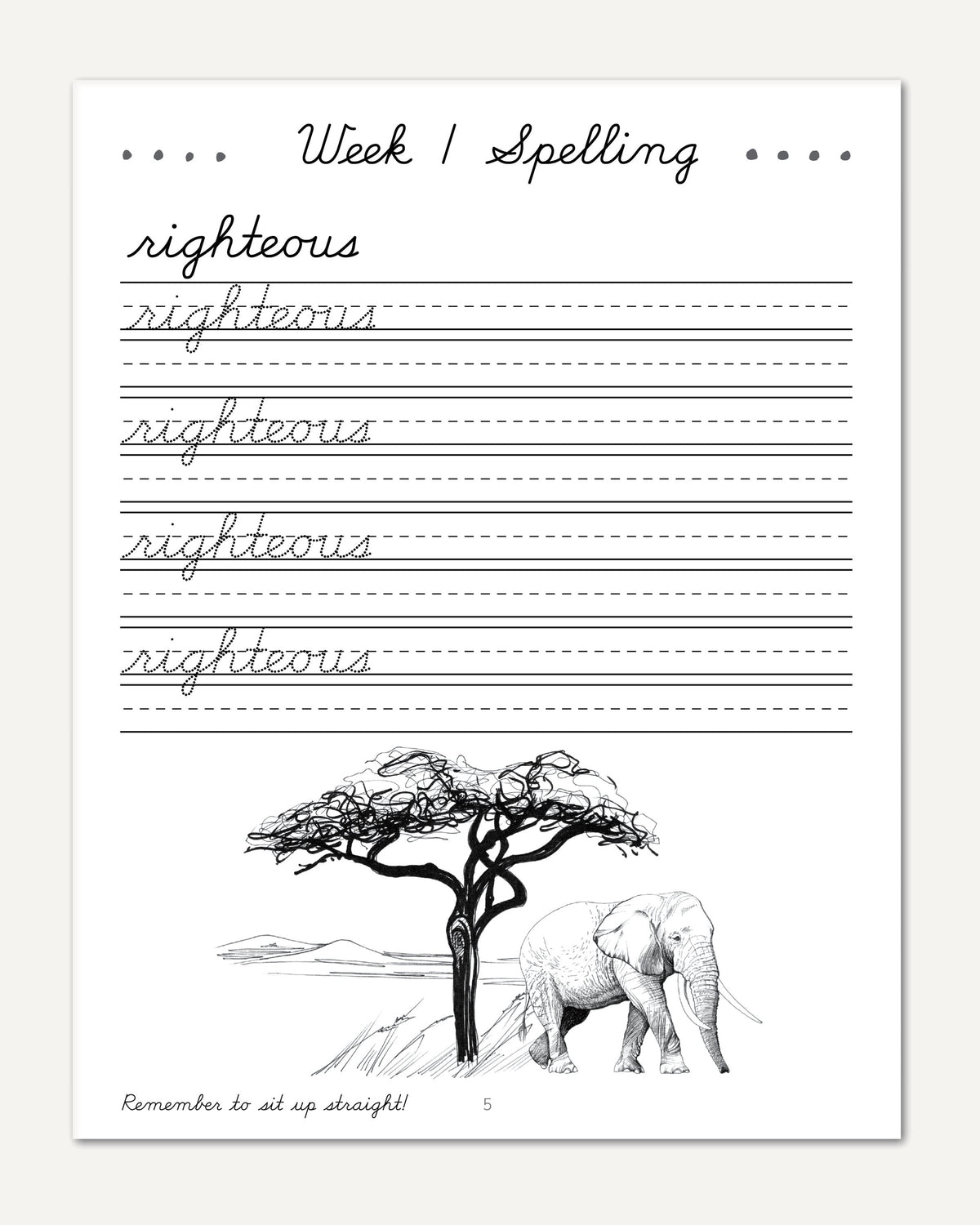 Africa homeschool unit study Digital Cursive Book Week 1 Spelling