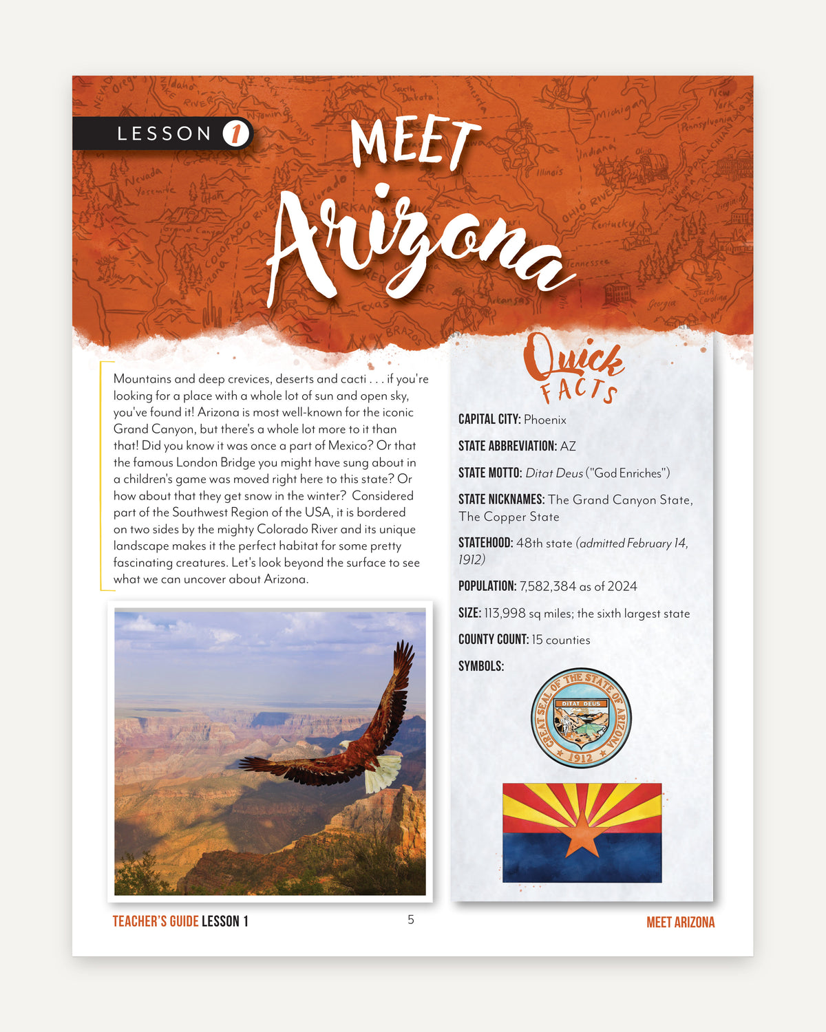 Arizona Fifty States Homeschool Unit Study Digital Teacher's Guide Lesson 1 Part 1