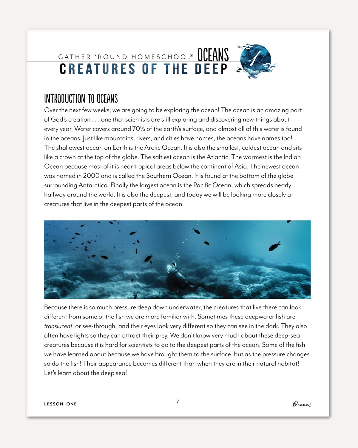 Oceans homeschool unit study digital teacher's guide lesson one creatures of the deep