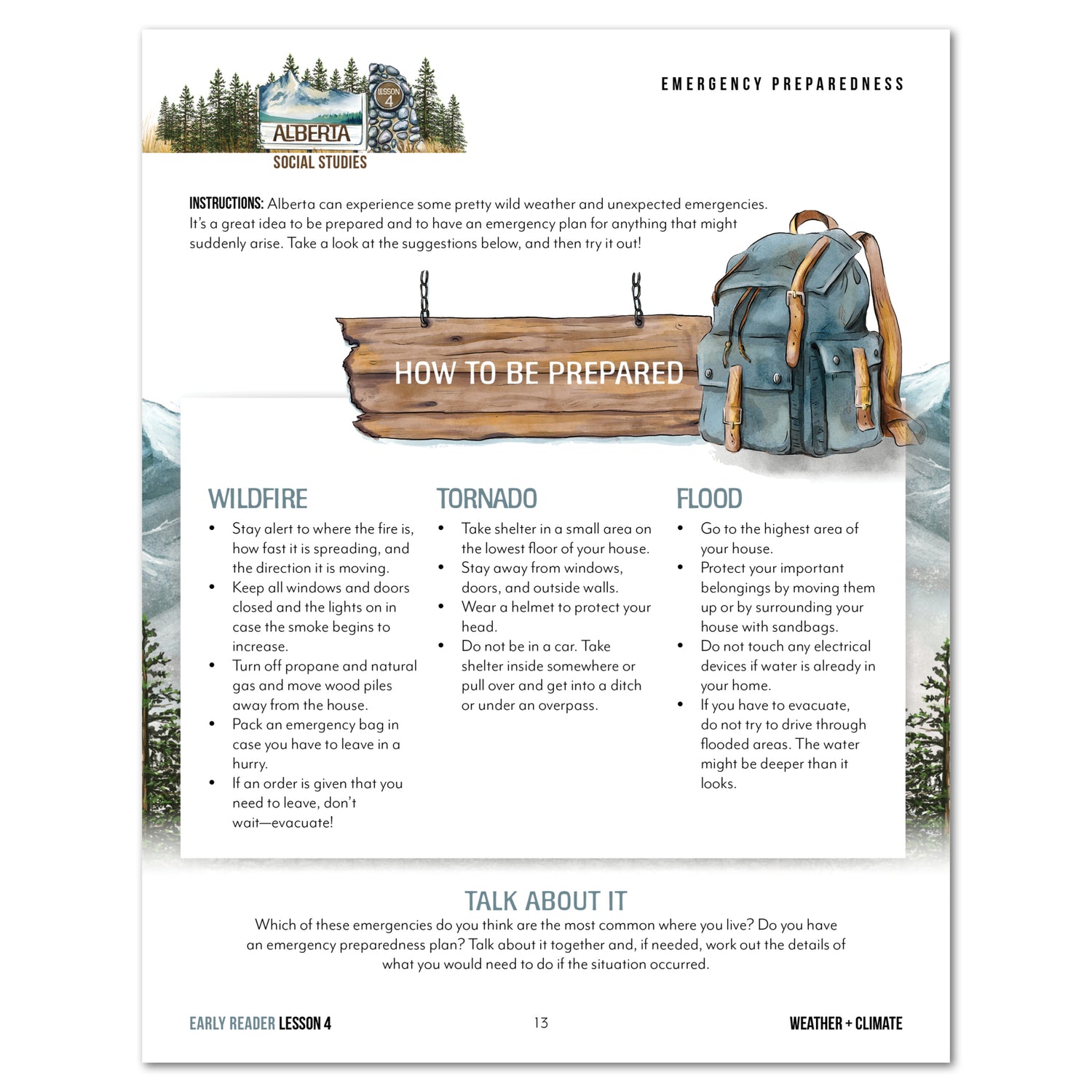 Alberta homeschool unit study student notebook lesson page for early reader