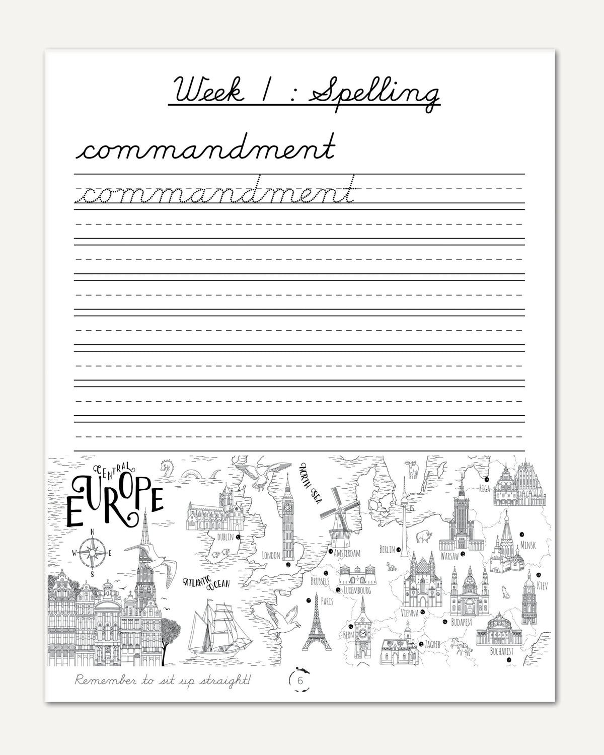 Europe homeschool unit study digital cursive student workbook week spelling lesson
