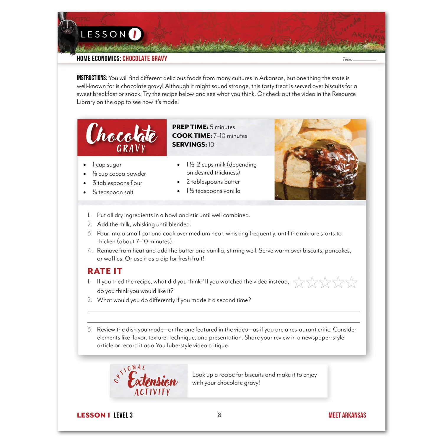 Arkansas Fifty States Homeschool Unit Study Printed Student Book Level 3 Lesson 1 page