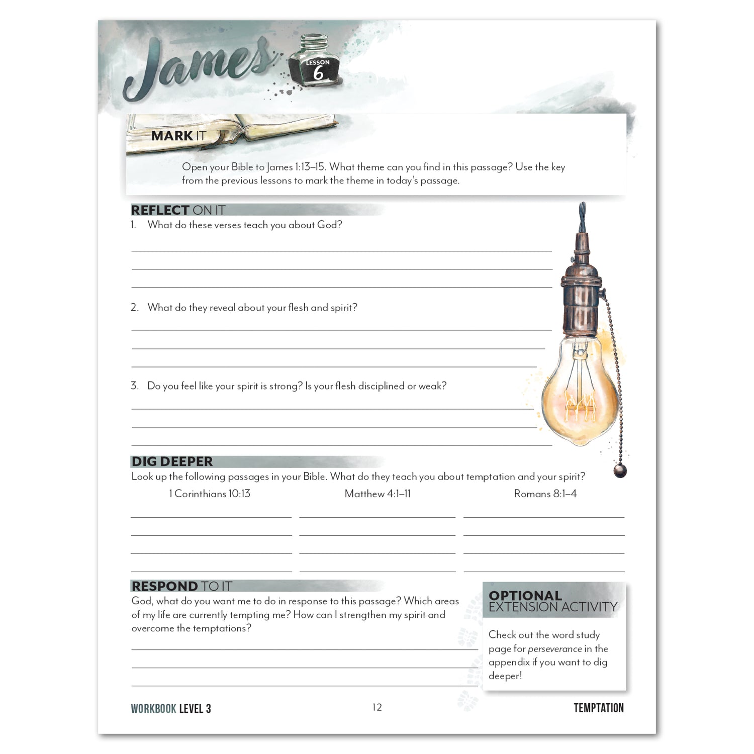 Book of James Homeschool Unit Study Digital Level 3 Student Workbook Lesson 6 Temptations