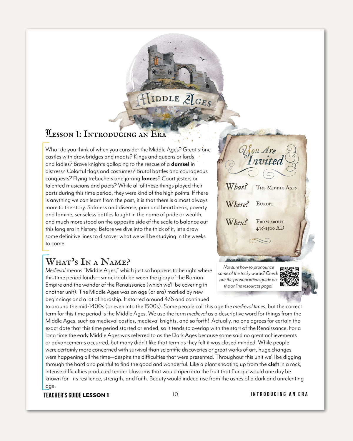 Middle Ages homeschool unit study digital teacher's guide lesson one part one