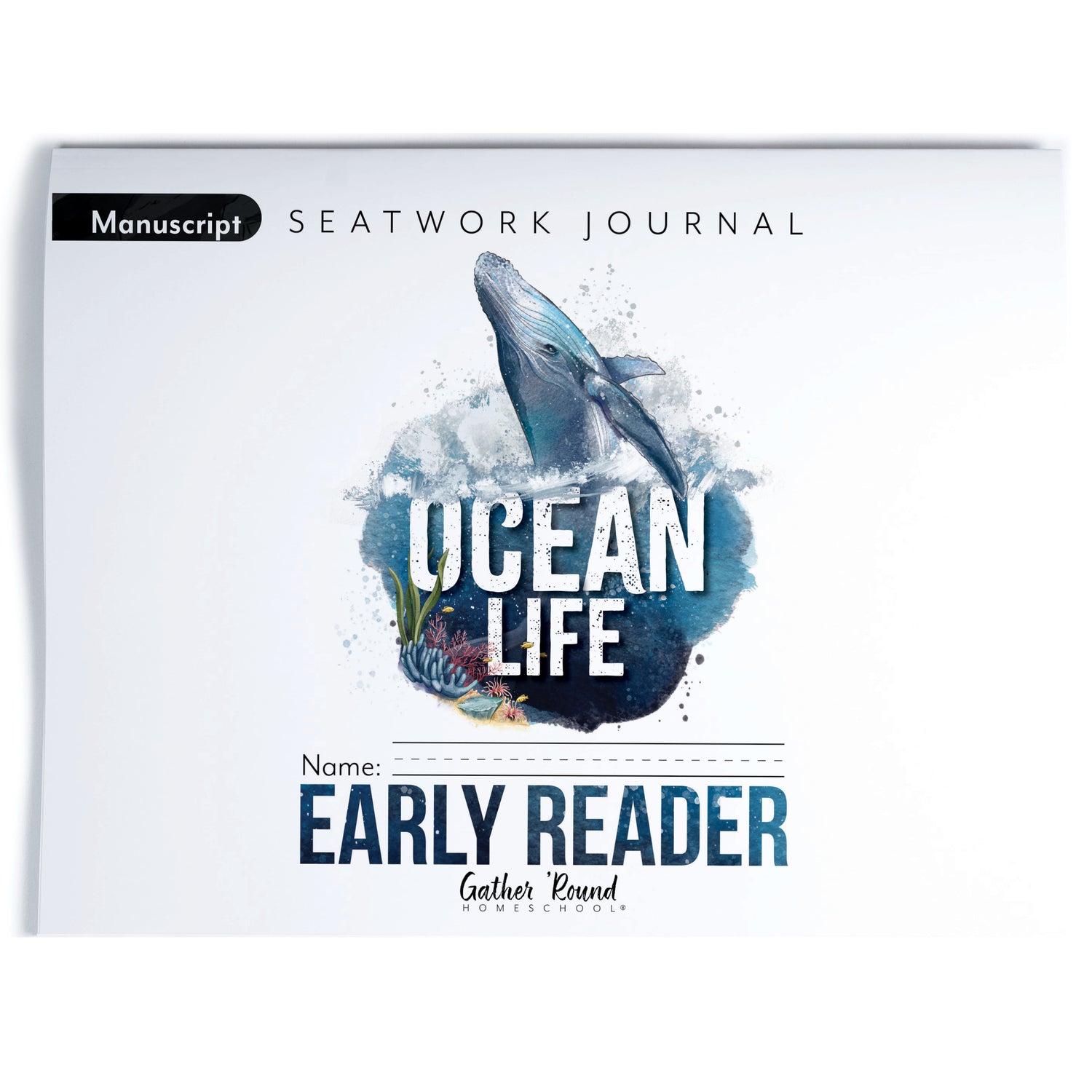 Ocean Life homeschool unit study digital seatwork journal in manuscript for early reader