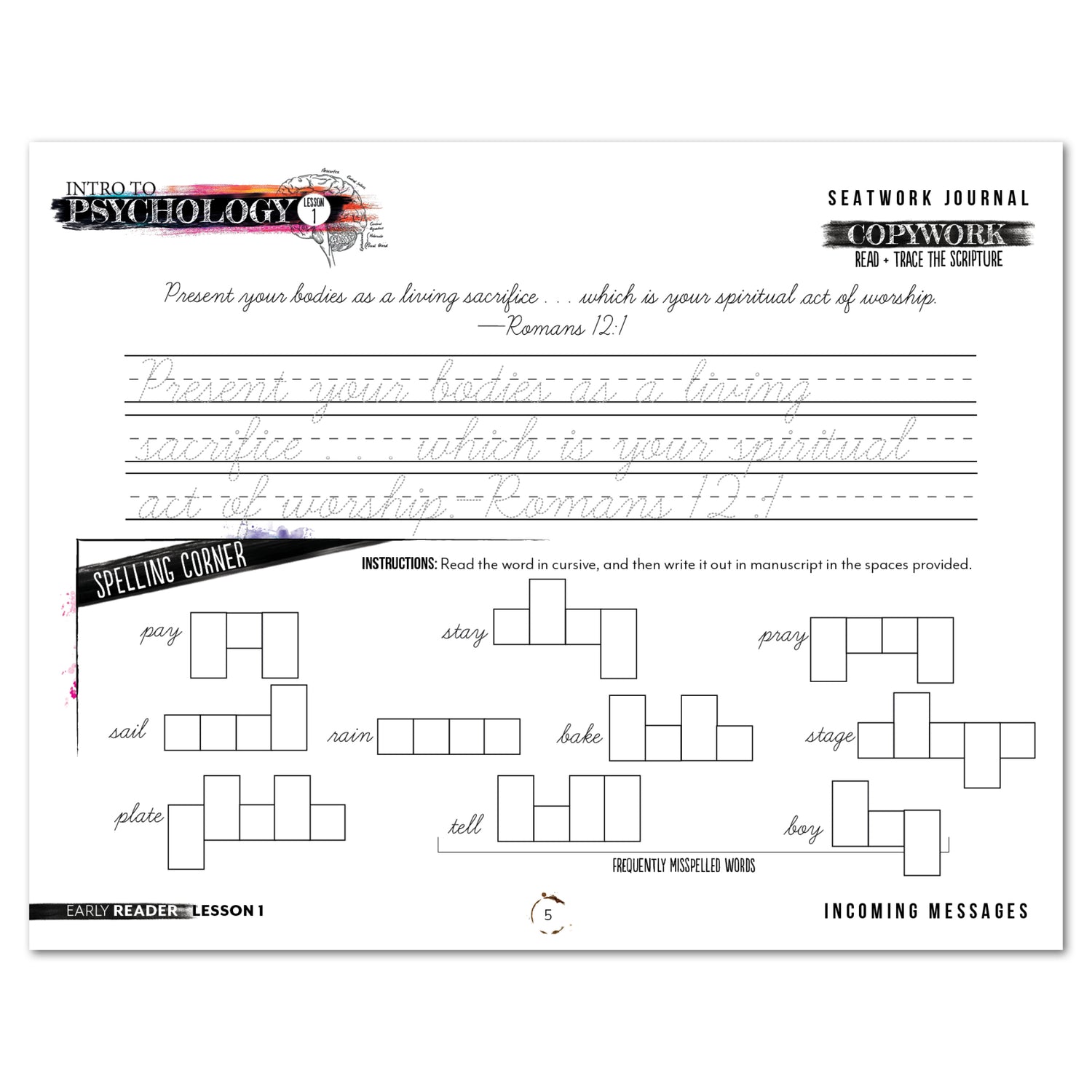 Psychology homeschool unit study digital student seatwork journal cursive early reader worksheet