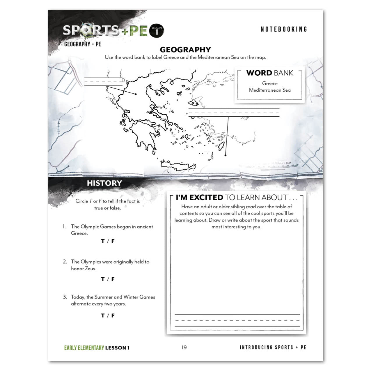 Sports + PE homeschool unit study print student workbook early elementary notebooking