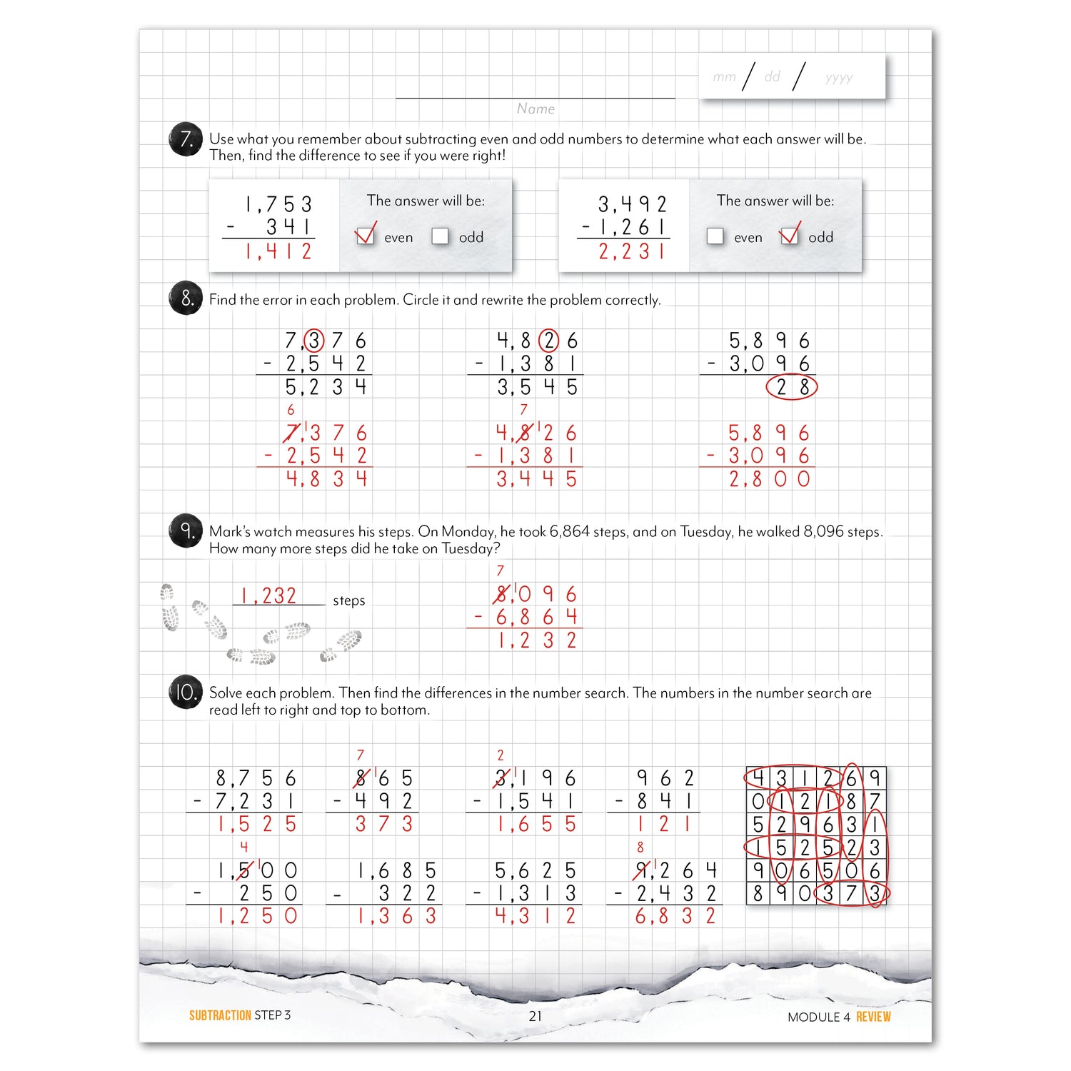 Subtraction Modular Math step 3 printed book module 4 review