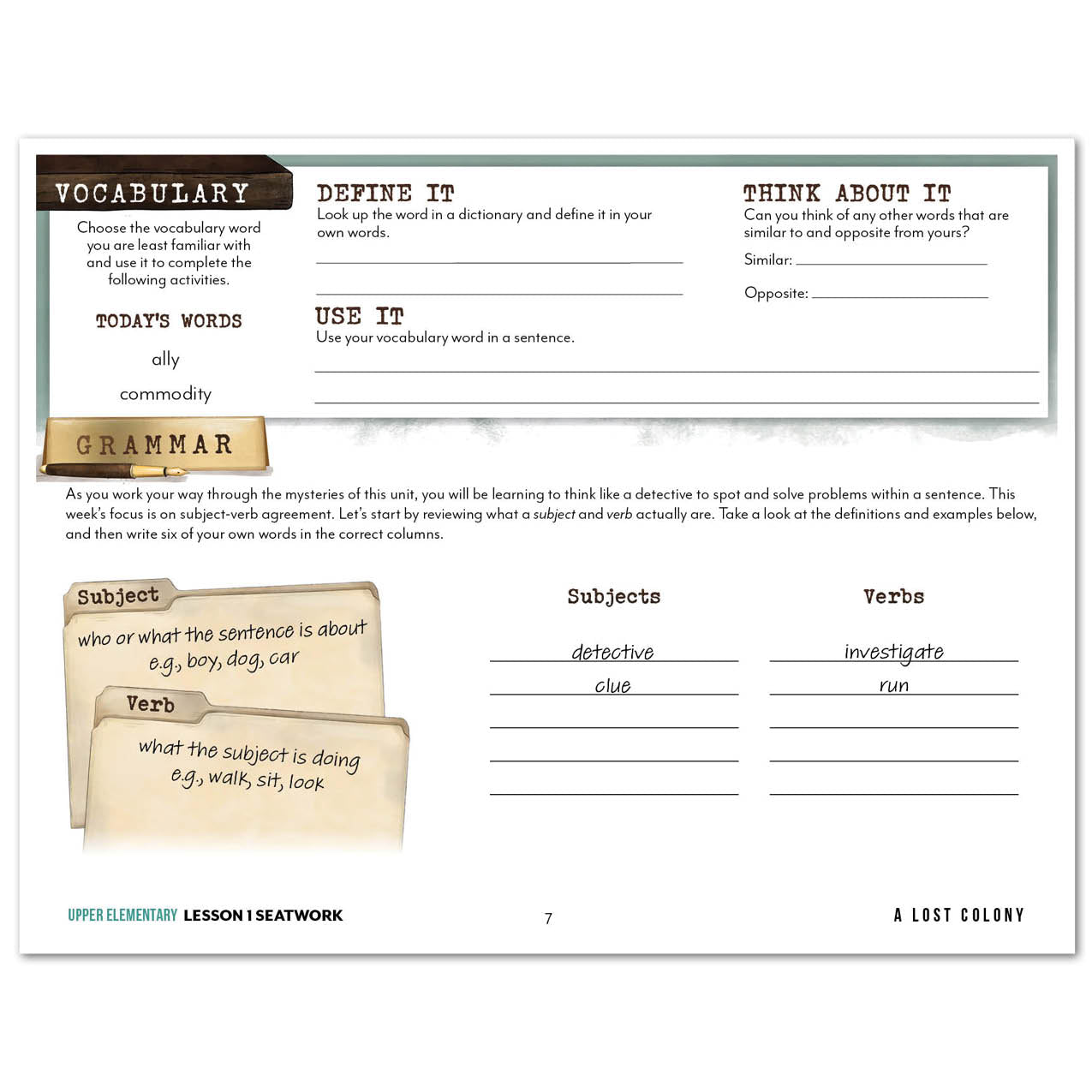 Unsolved Mysteries Homeschool Study Unit Digital Seatwork Journal Manuscript Upper Elementary Vocabulary and Grammar