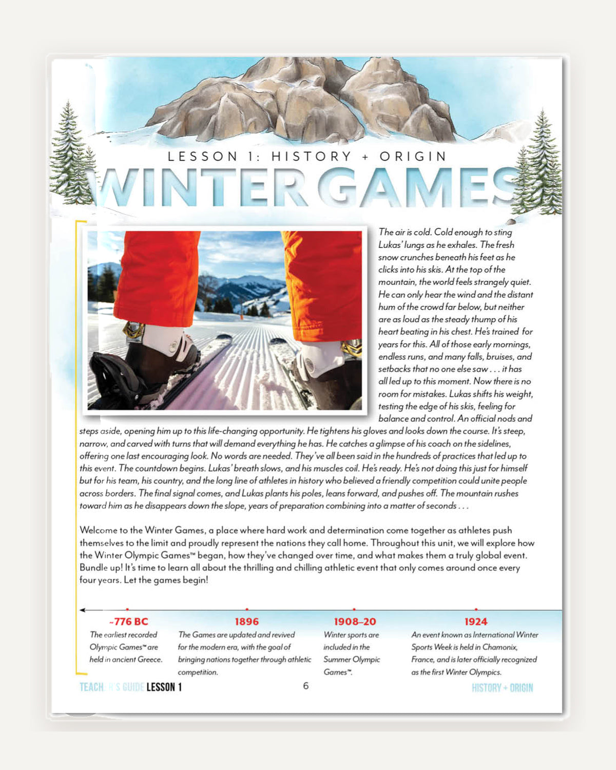 Winter Games Homeschool Unit Study Printed Teacher's Guide Lesson 1 History and Origin Part 1