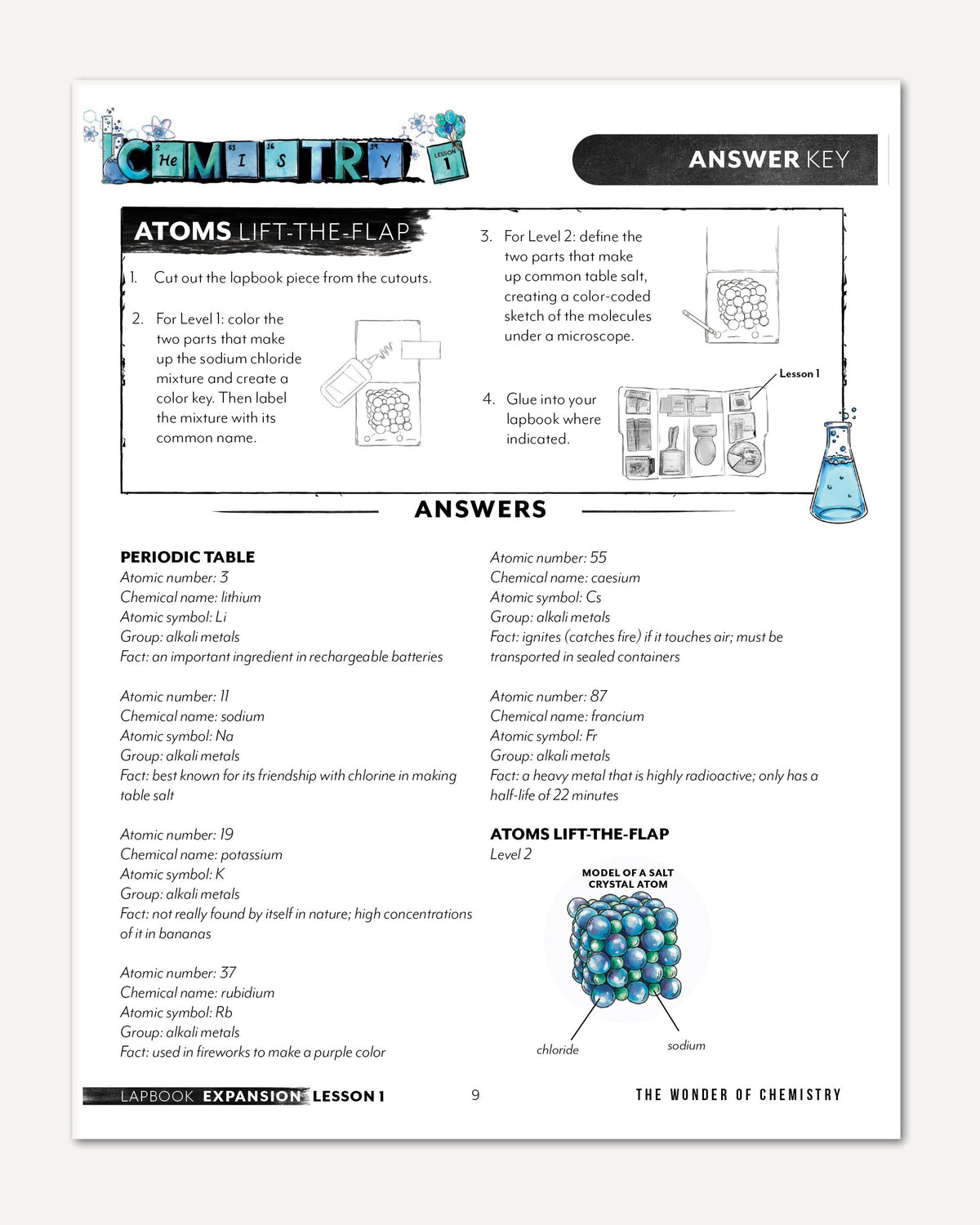 Chemistry Homeschool Unit Study Lapbook Cutouts Digital Level 1 and Level 2 Answer Key Lesson 1