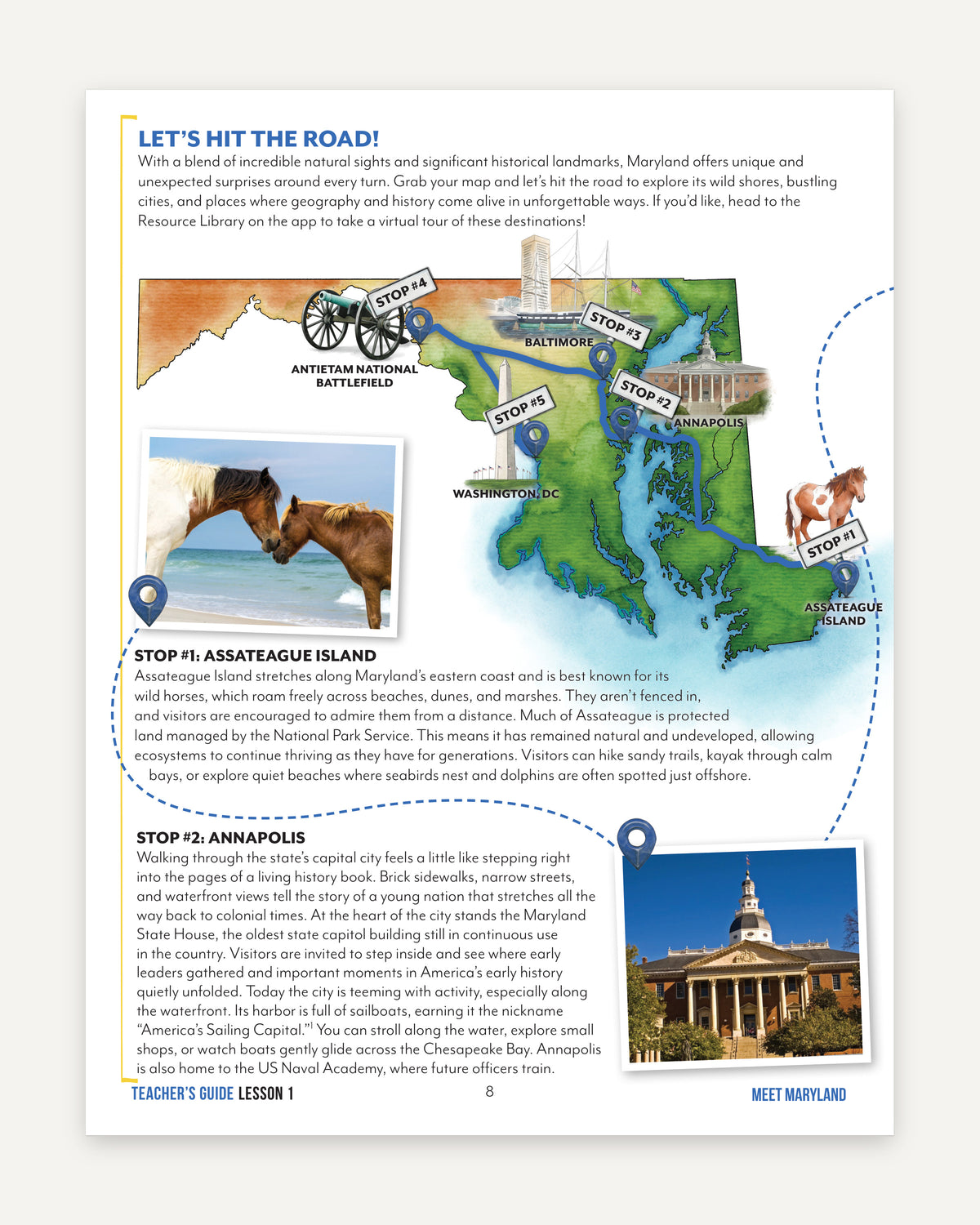Fifty States: Maryland homeschool unit study, digital Teacher's Guide Sample Page