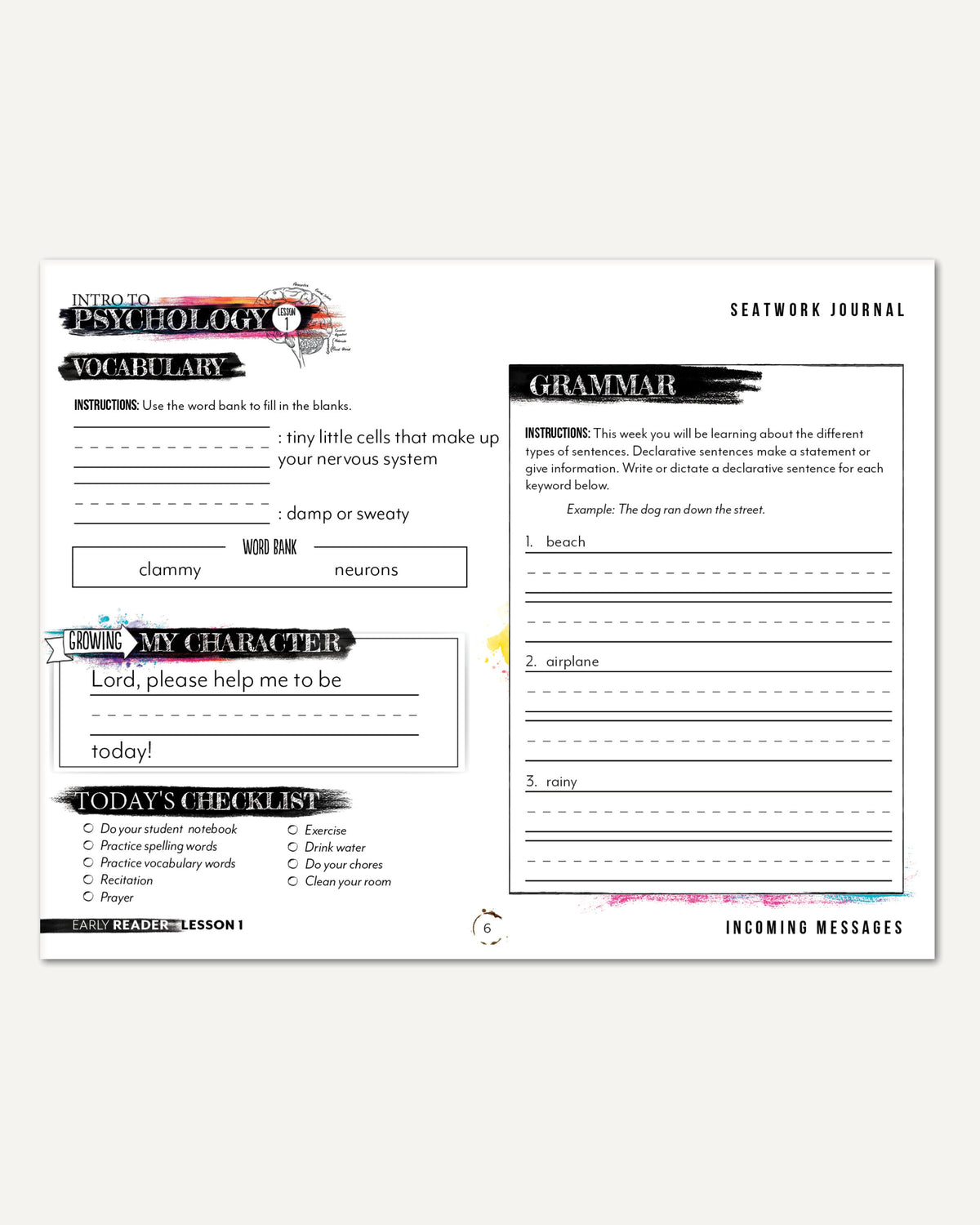 Psychology homeschool unit study digital student seatwork journal manuscript early reader worksheet