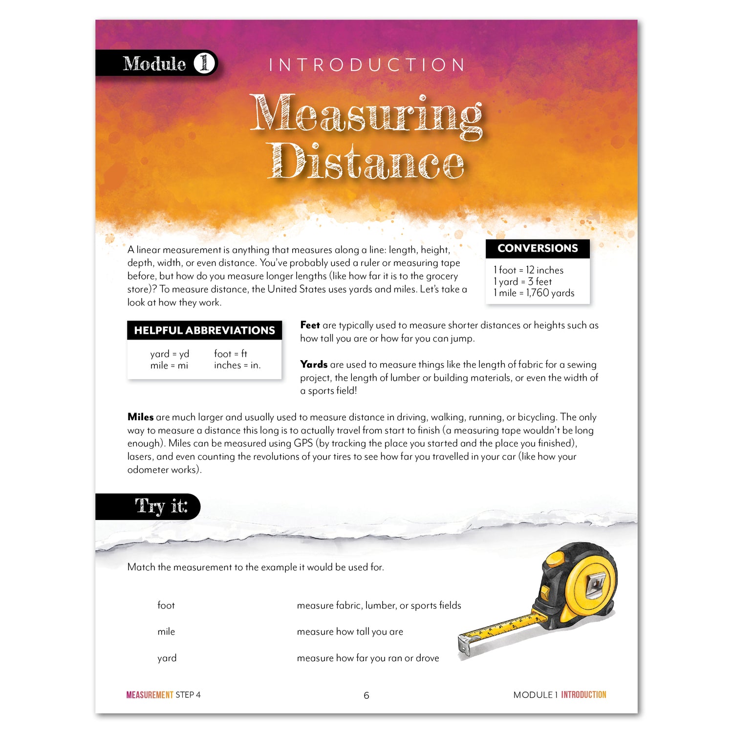 Measurement Step 4 modular math homeschool printed book module 1