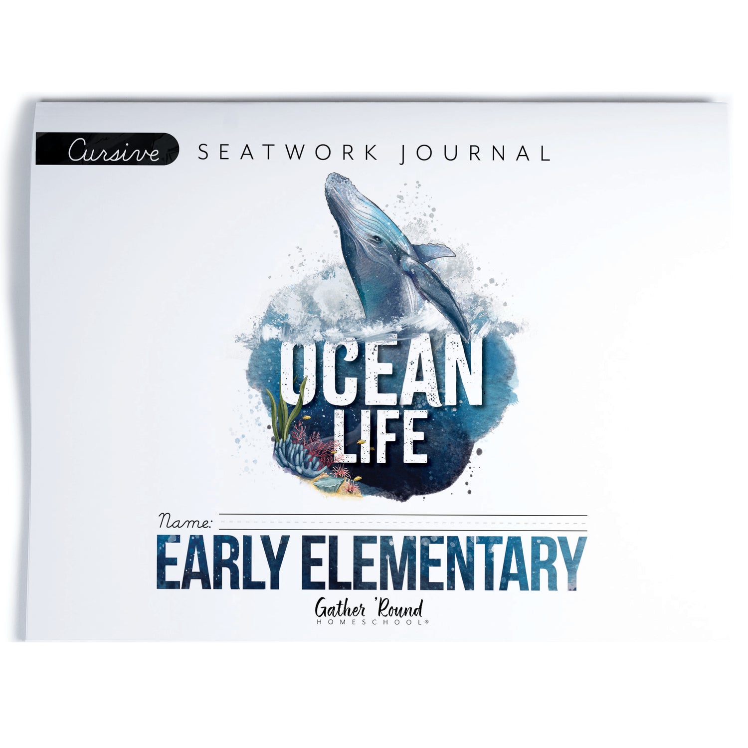 Ocean Life homeschool unit study digital seatwork journal in cursive for early elementary