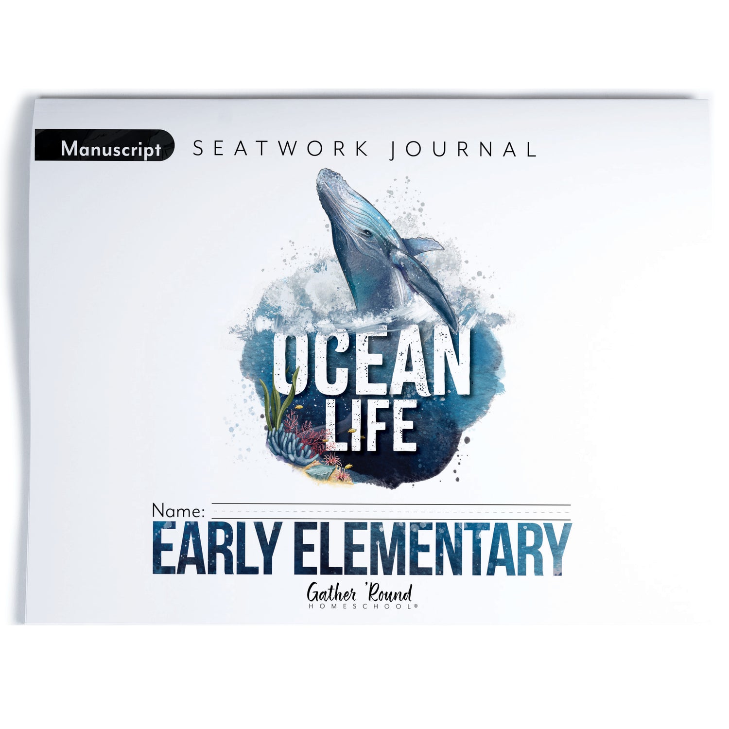 Ocean Life homeschool unit study digital seatwork journal in manuscript for early elementary