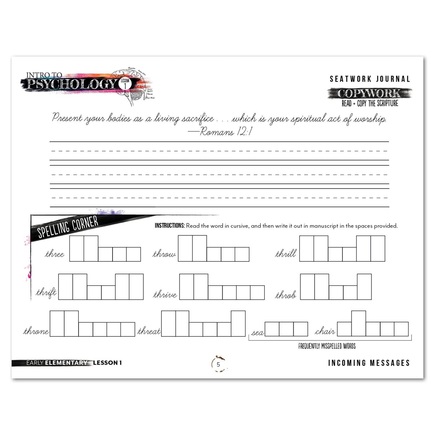 Psychology homeschool unit study digital student seatwork journal cursive early elementary worksheet