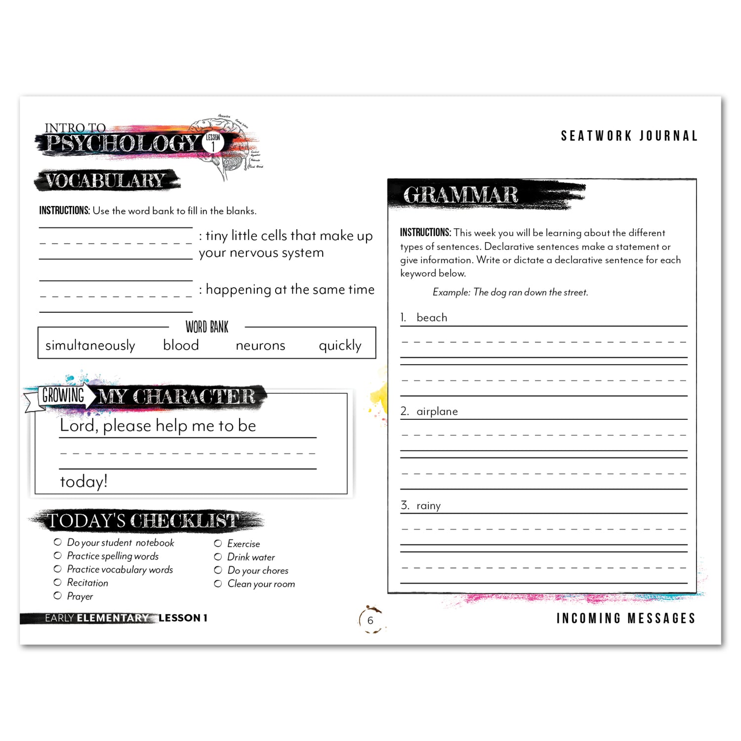 Psychology homeschool unit study digital student seatwork journal manuscript early elementary worksheet